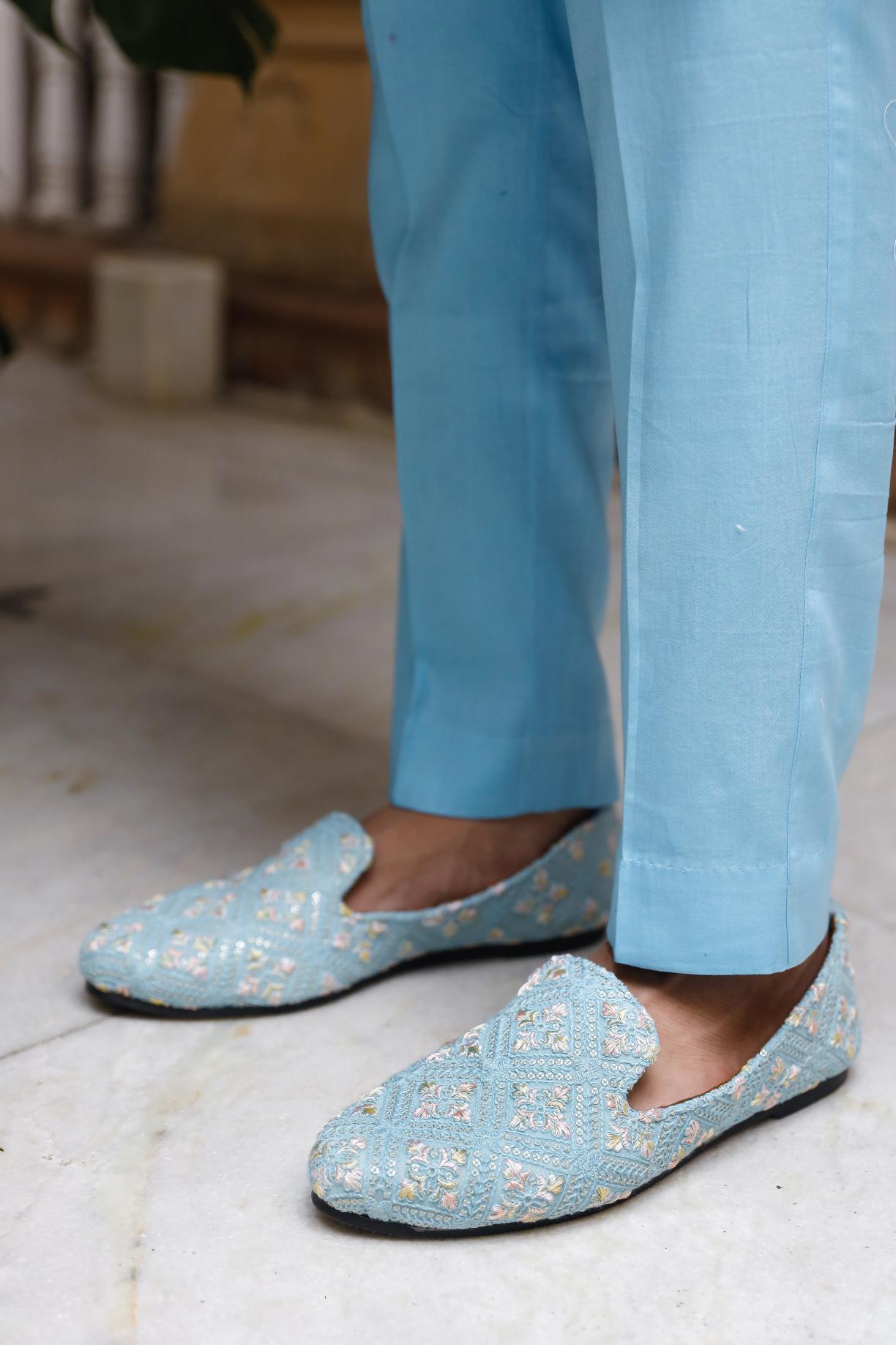 Amani Sky Blue Georgette Chikenkari Indowestern Set