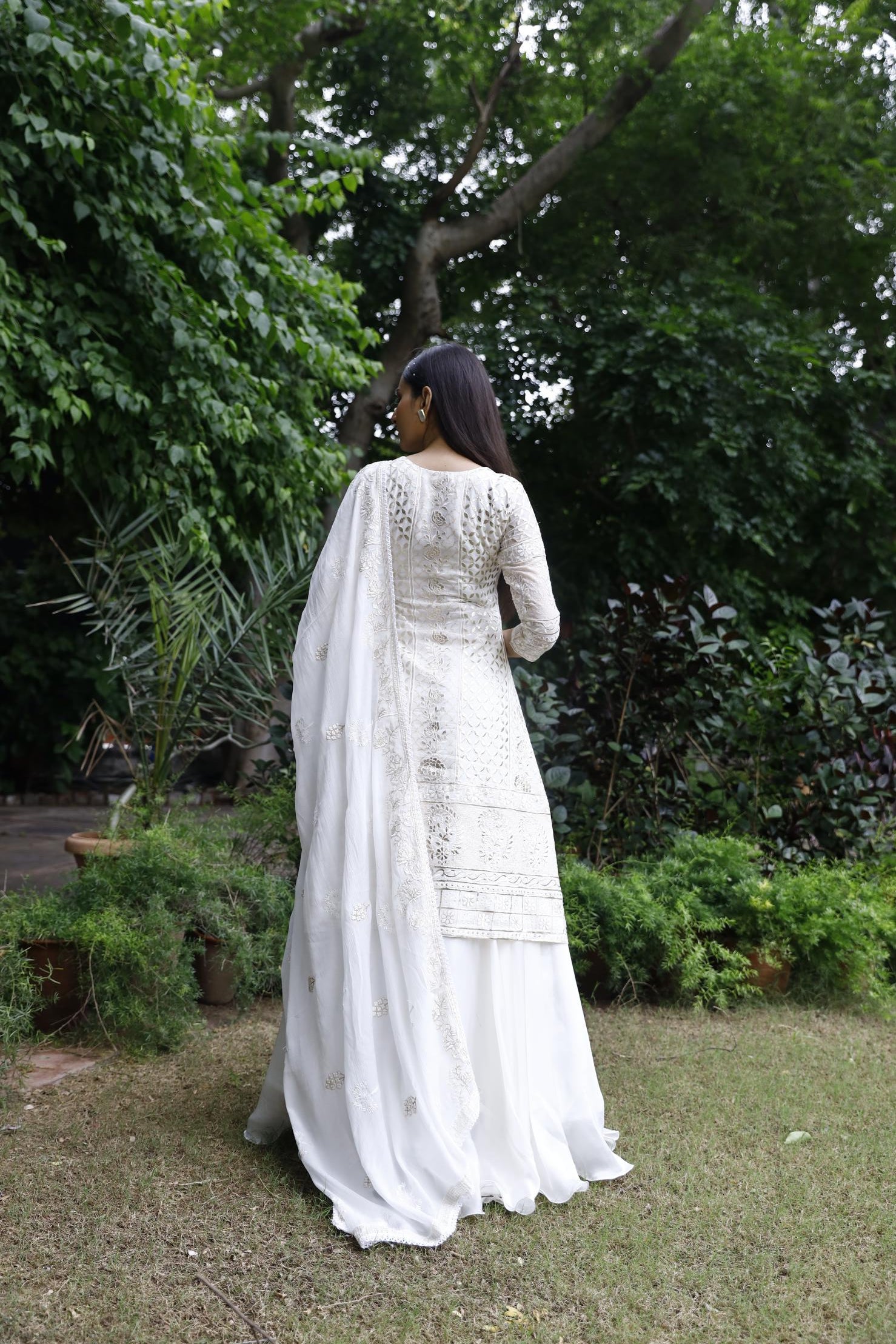 Off White Kurti And Skirt Set