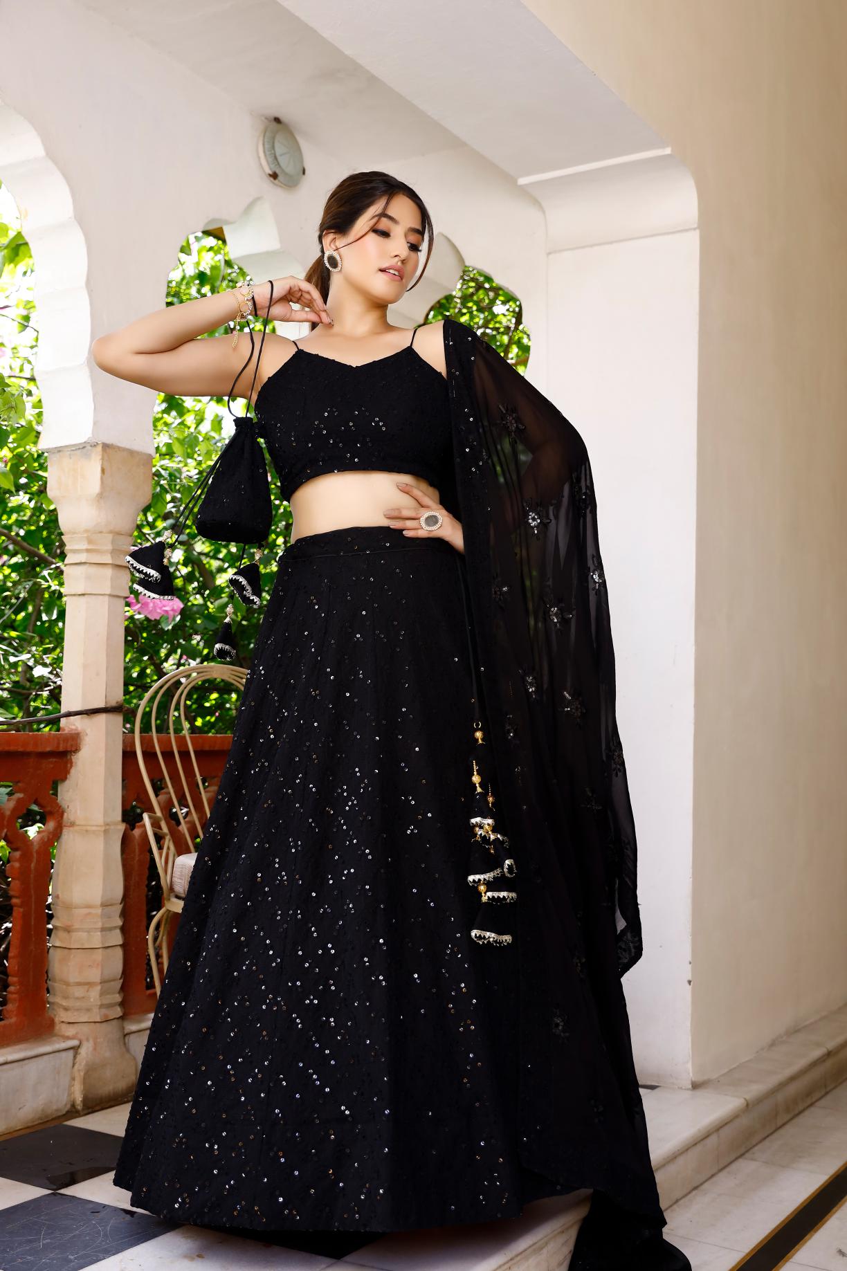Zana Black Sequence Lehenga Set