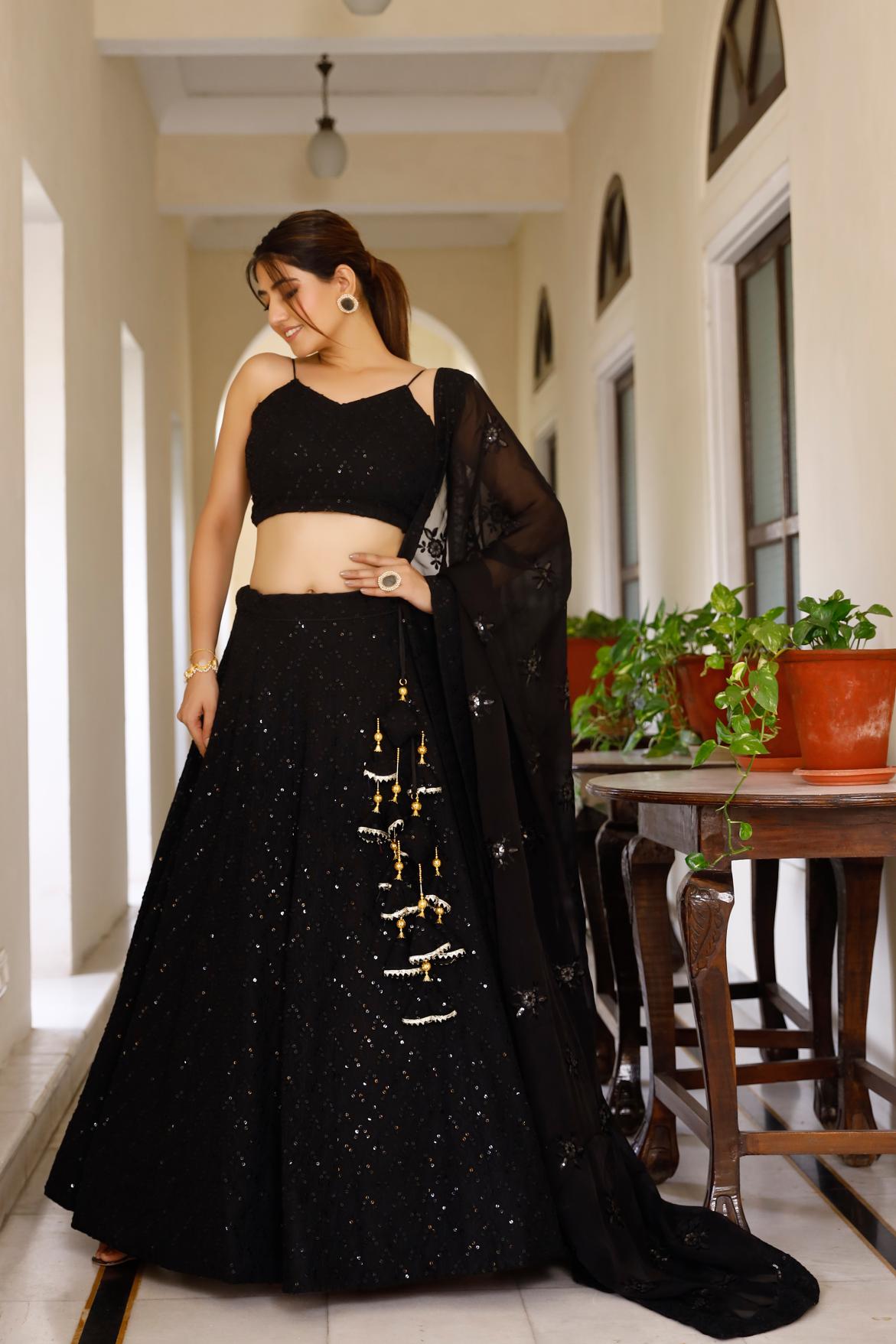Zana Black Sequence Lehenga Set