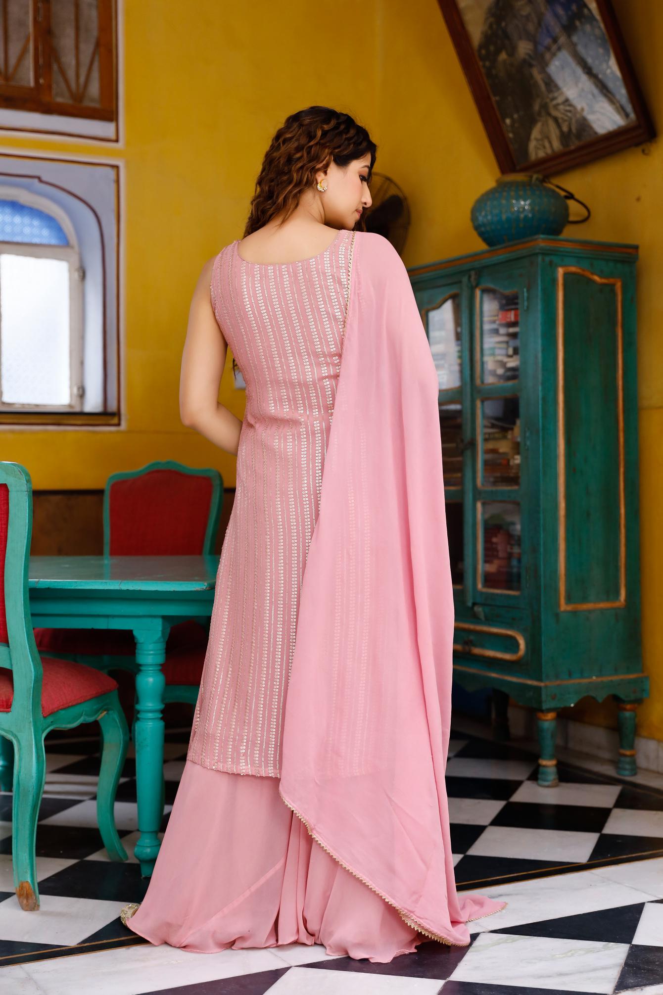 Ansh Pink Sequence Suit Set