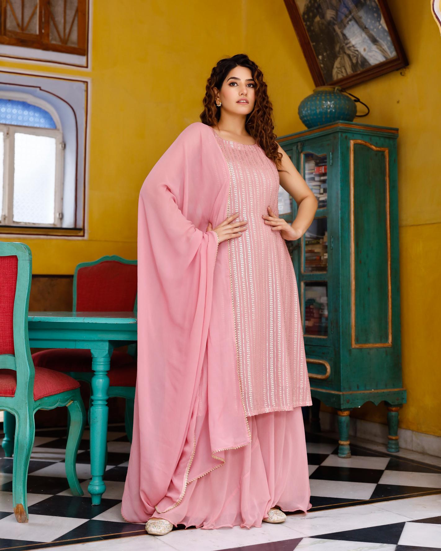 Ansh Pink Sequence Suit Set