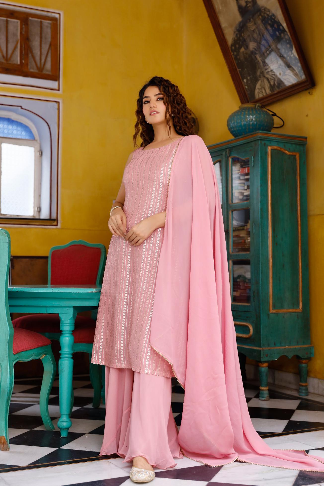 Ansh Pink Sequence Suit Set