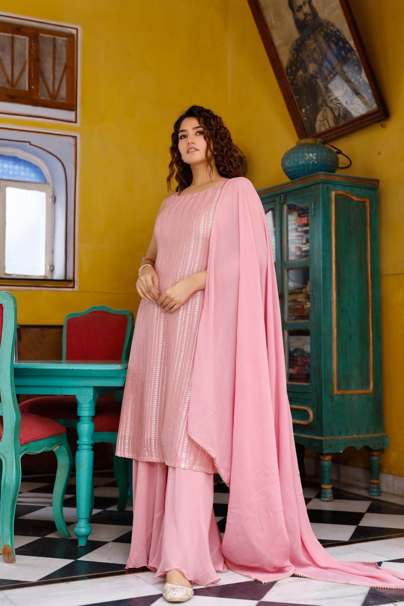 Ansh Pink Sequence Suit Set