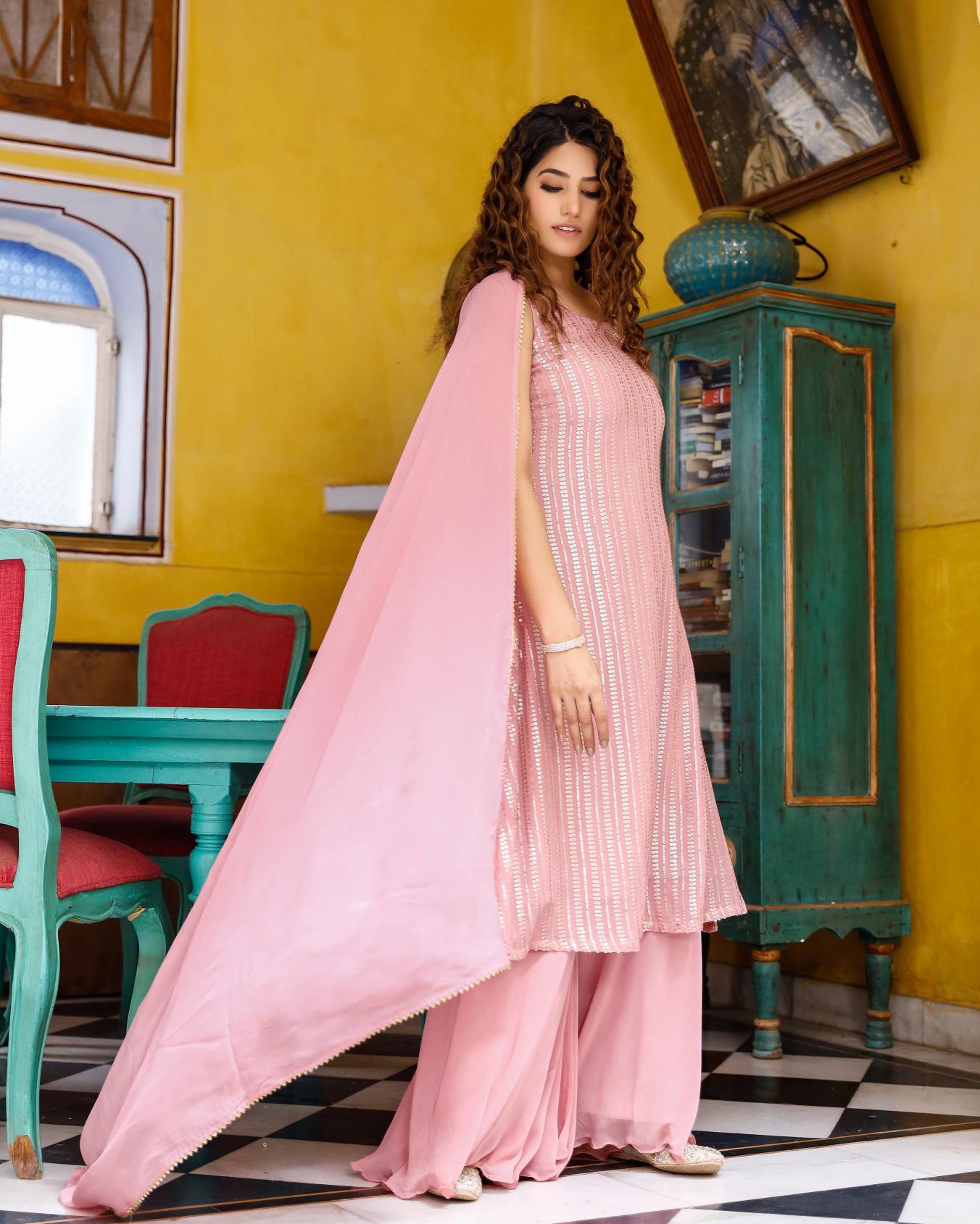 Ansh Pink Sequence Suit Set