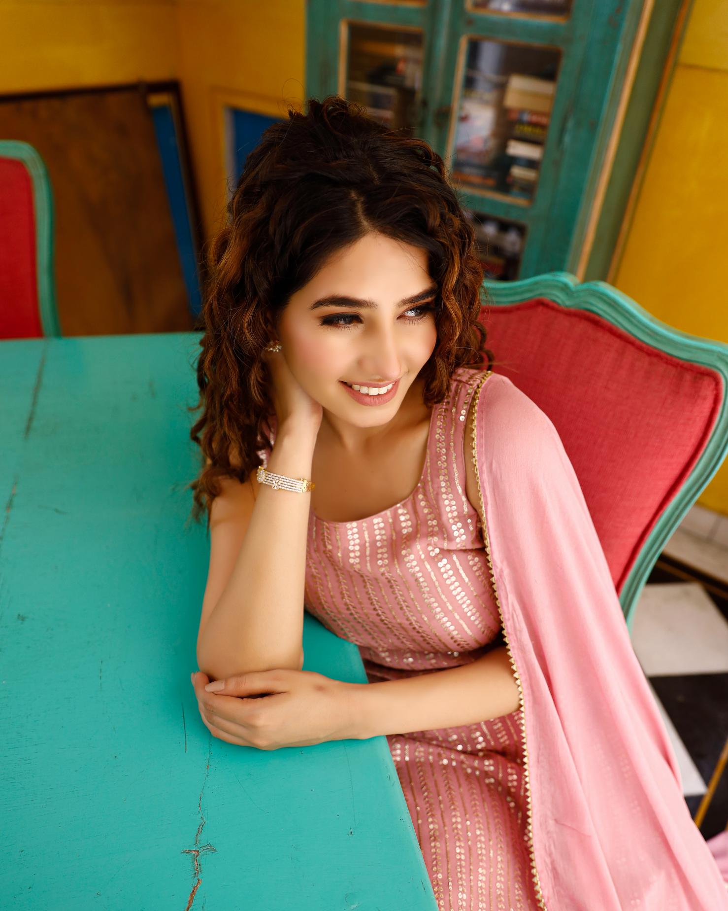 Ansh Pink Sequence Suit Set