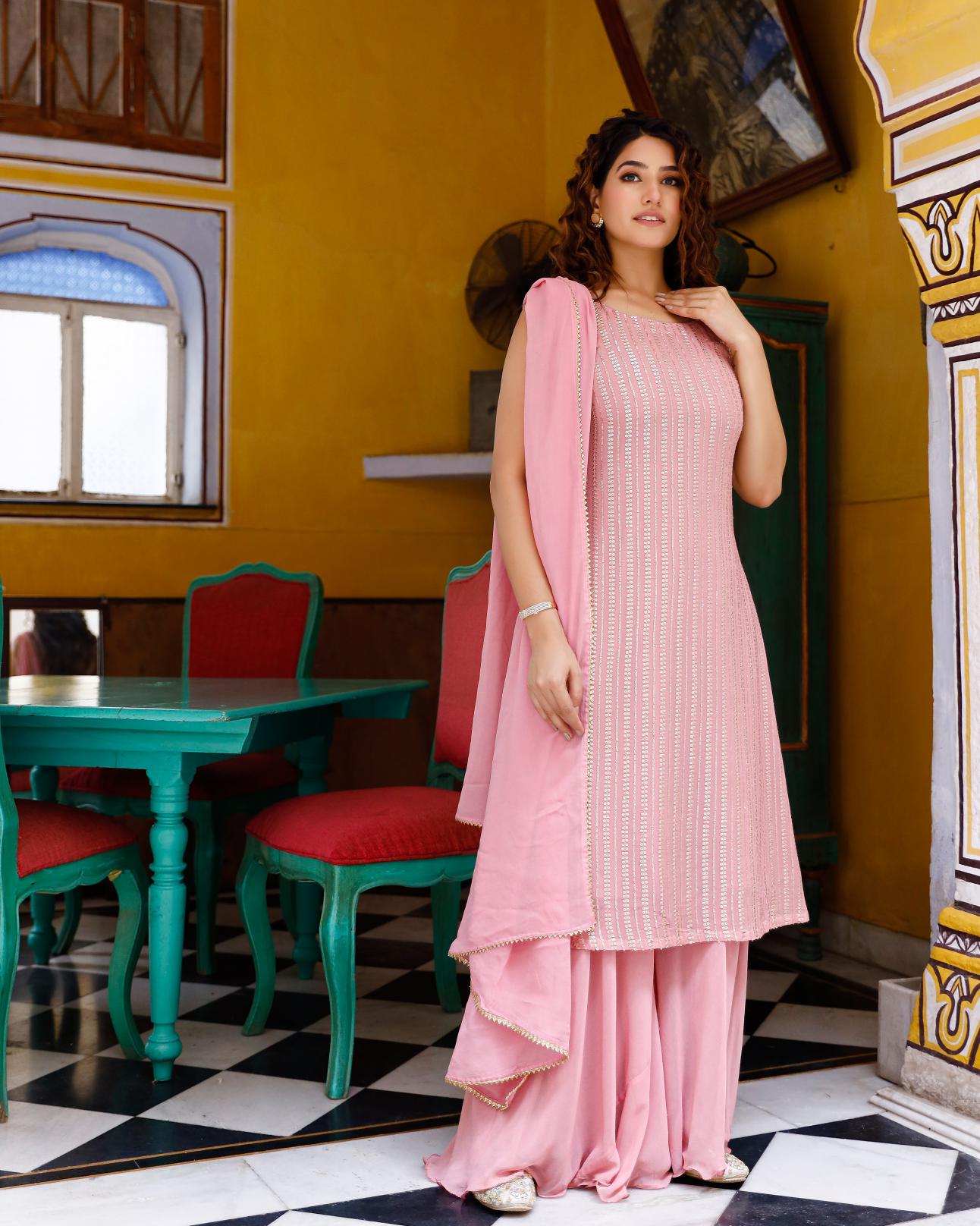 Ansh Pink Sequence Suit Set