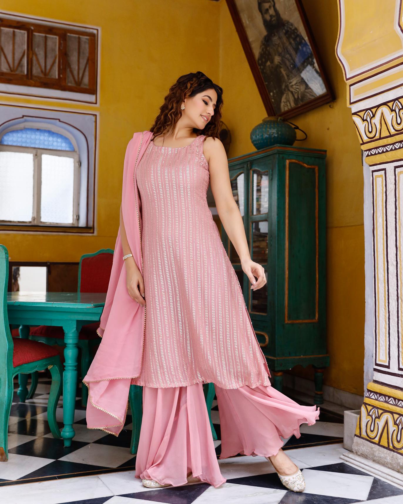 Ansh Pink Sequence Suit Set