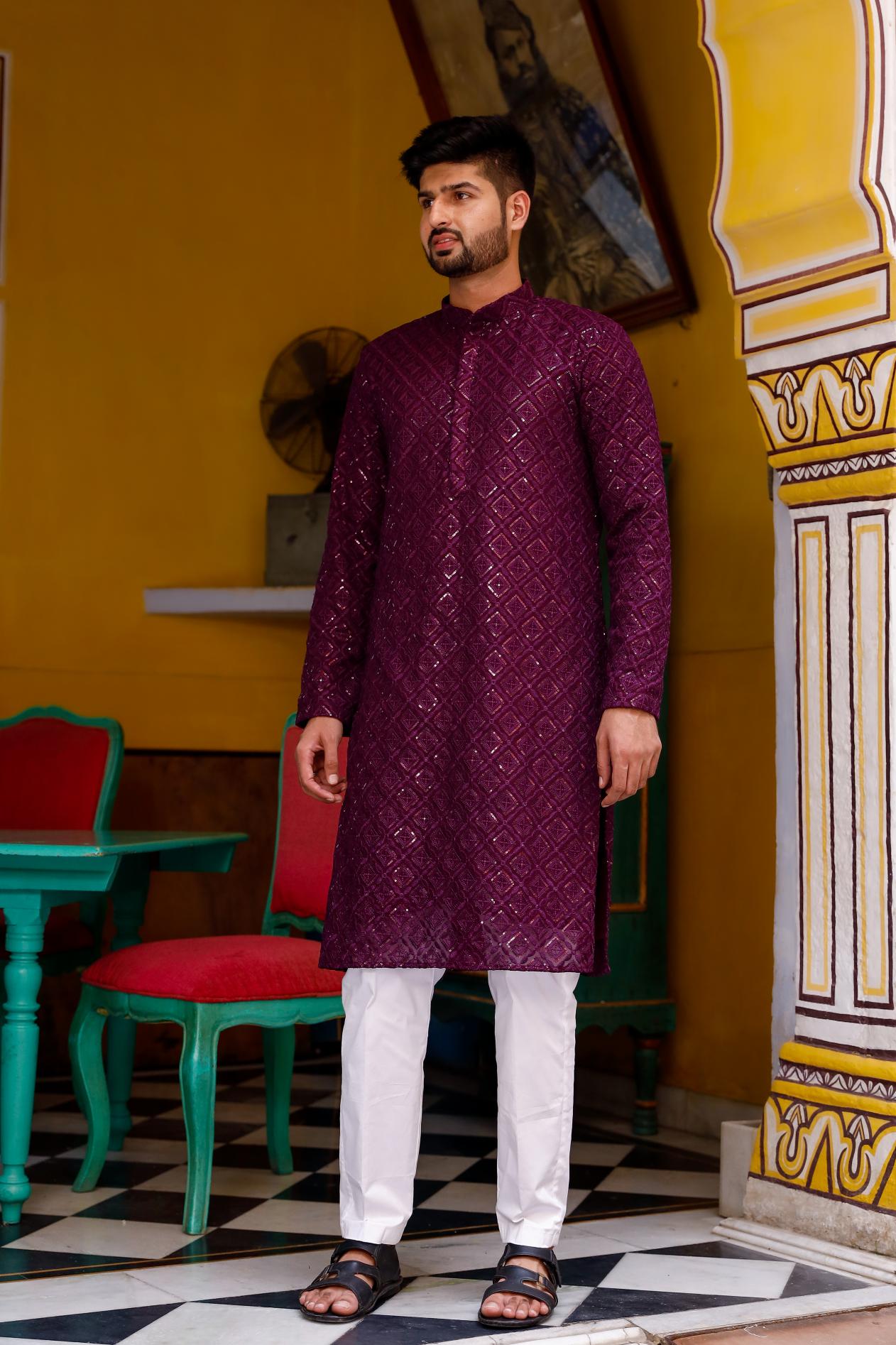 Decent Wine Thread and Sequence Kurta set