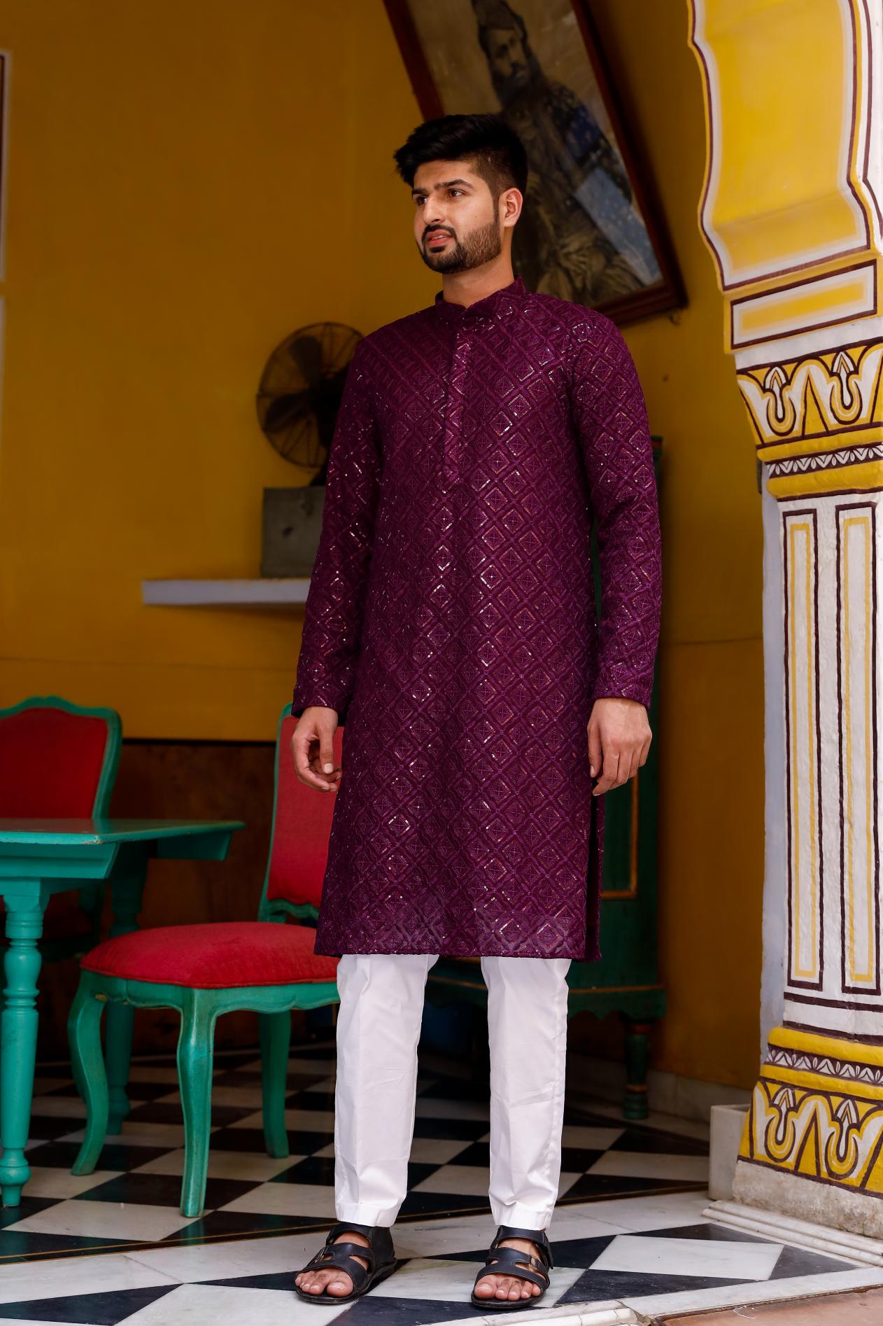 Decent Wine Thread and Sequence Kurta set
