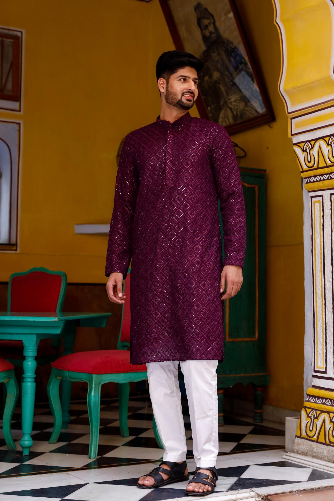 Decent Wine Thread and Sequence Kurta set