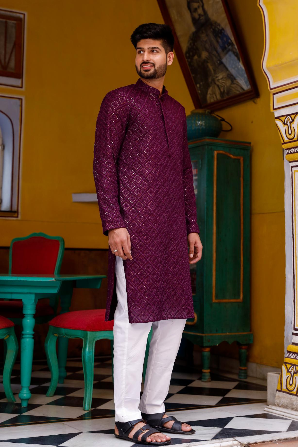 Decent Wine Thread and Sequence Kurta set