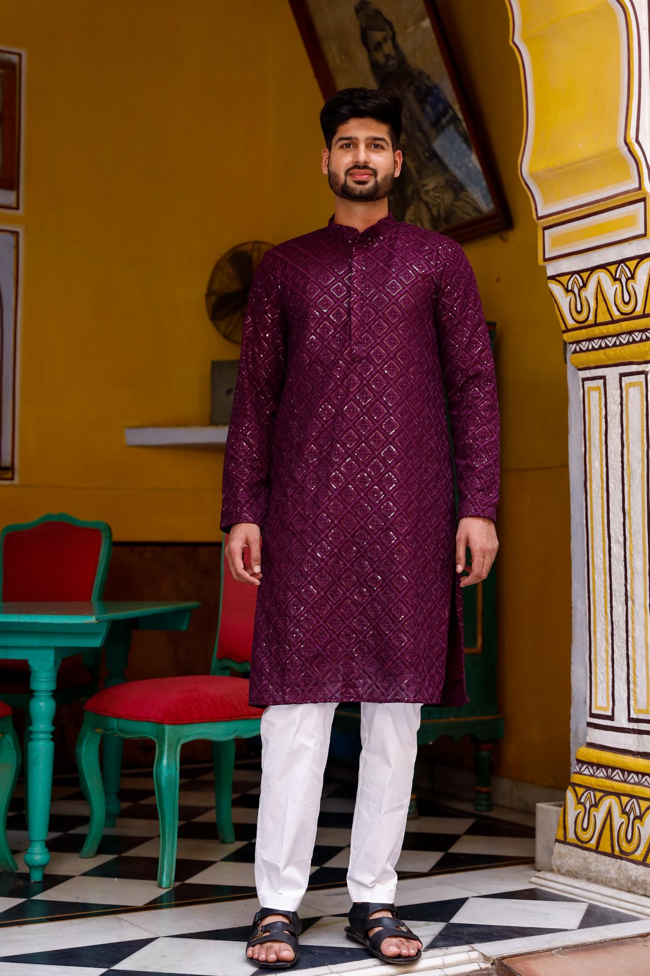 Decent Wine Thread and Sequence Kurta set