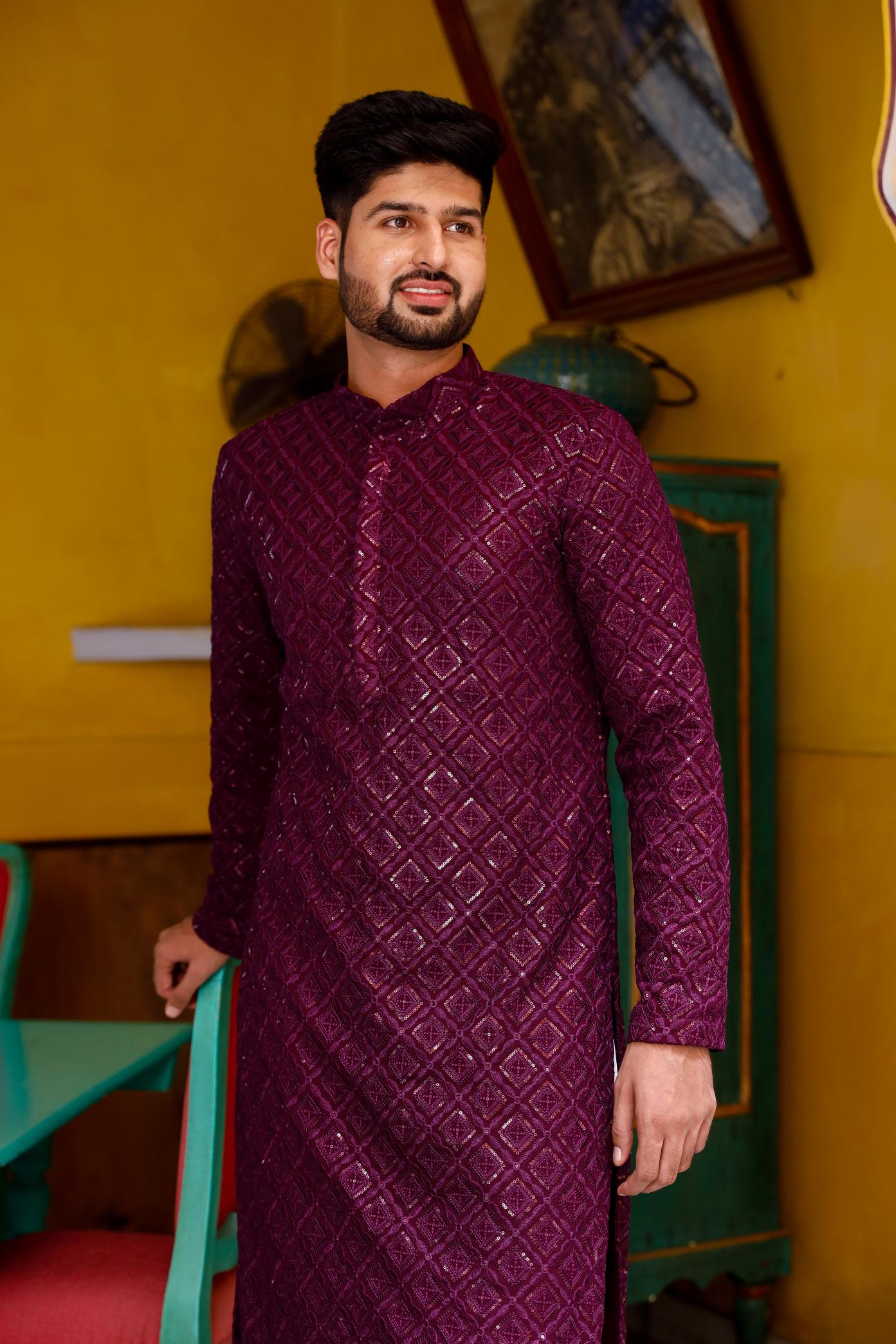 Decent Wine Thread and Sequence Kurta set