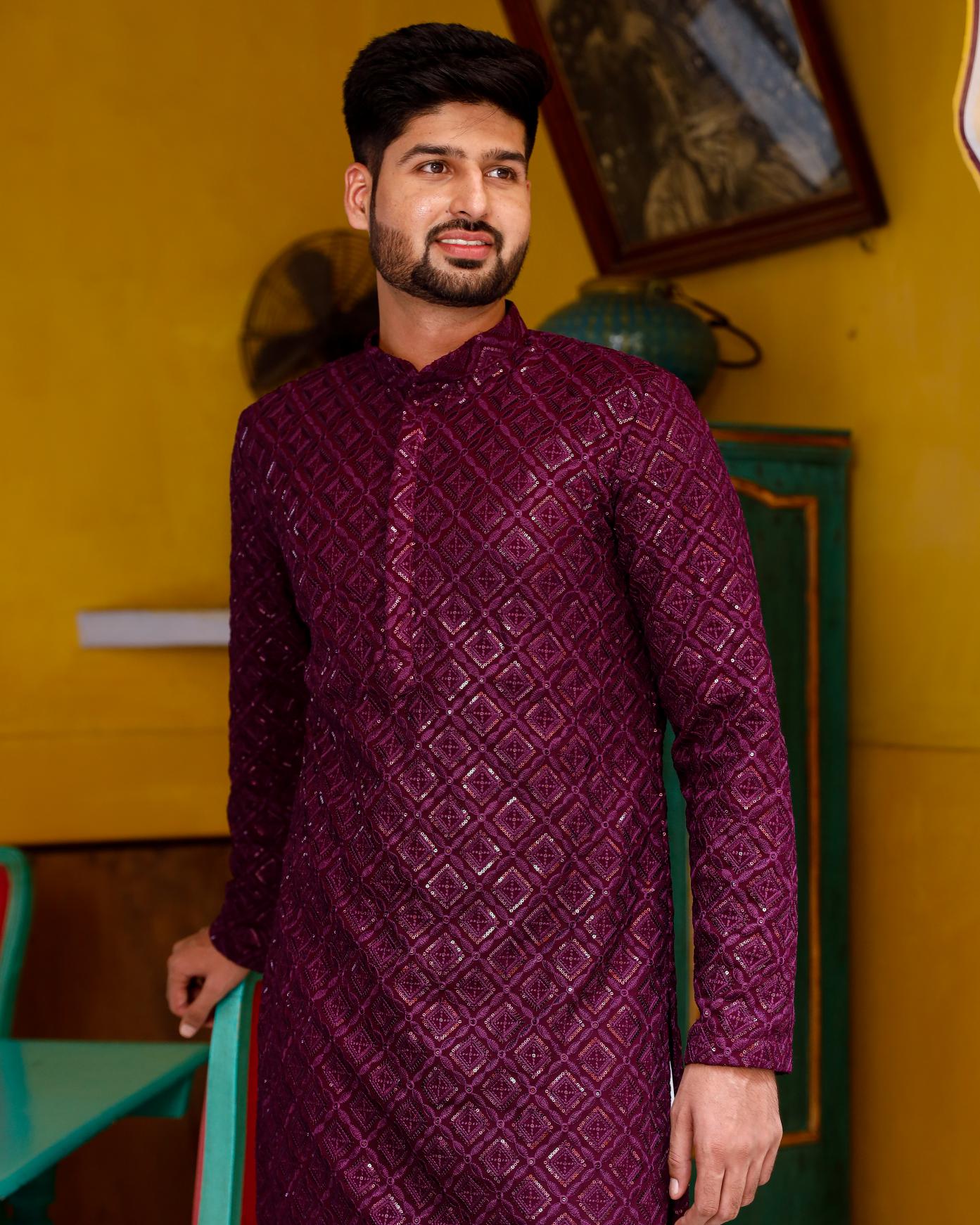 Decent Wine Thread and Sequence Kurta set
