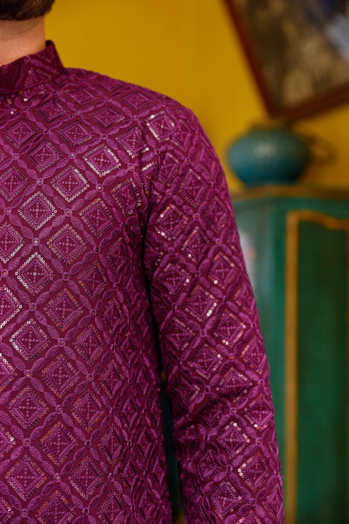Decent Wine Thread and Sequence Kurta set