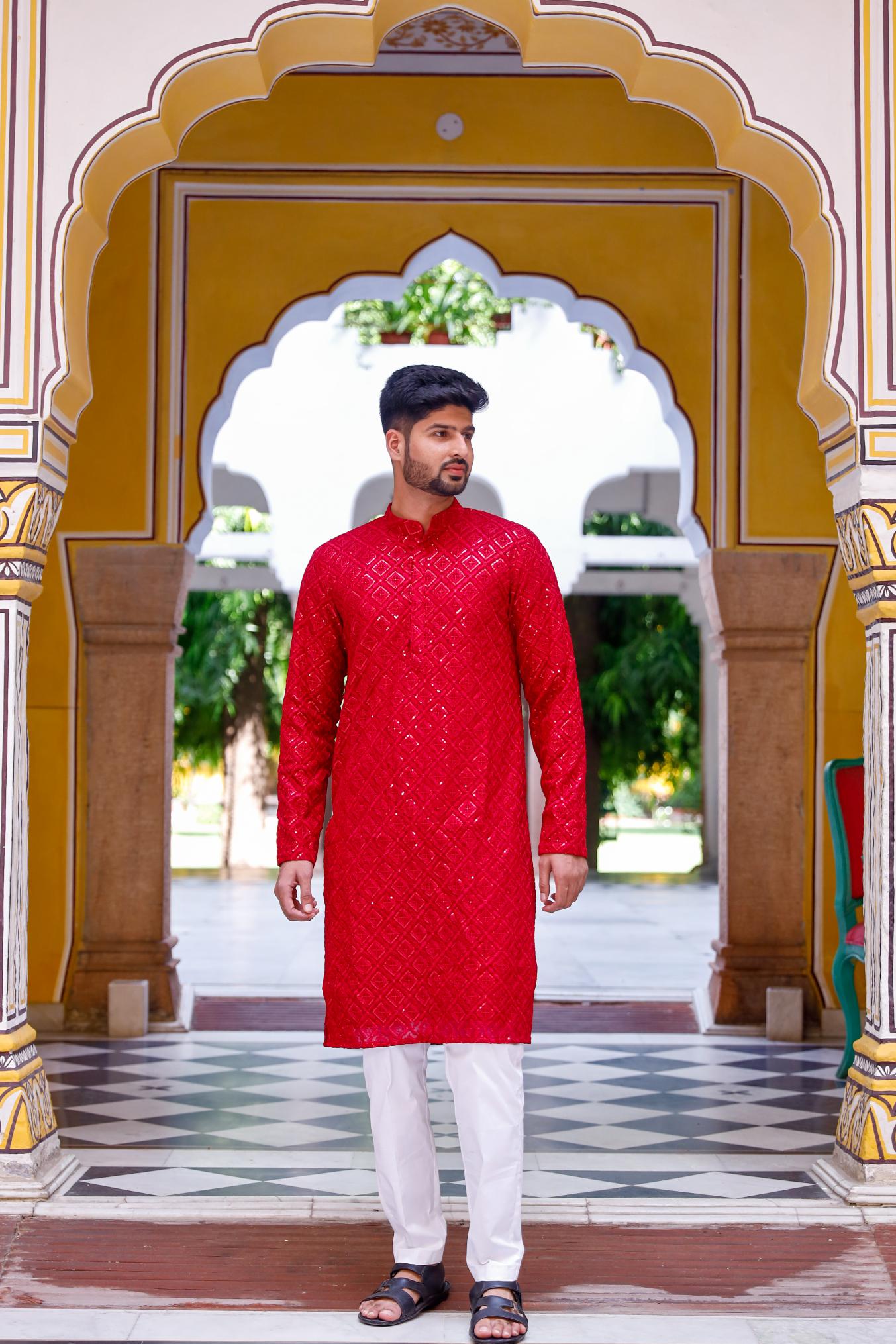 Cherry Pink Thread and Sequence Kurta set
