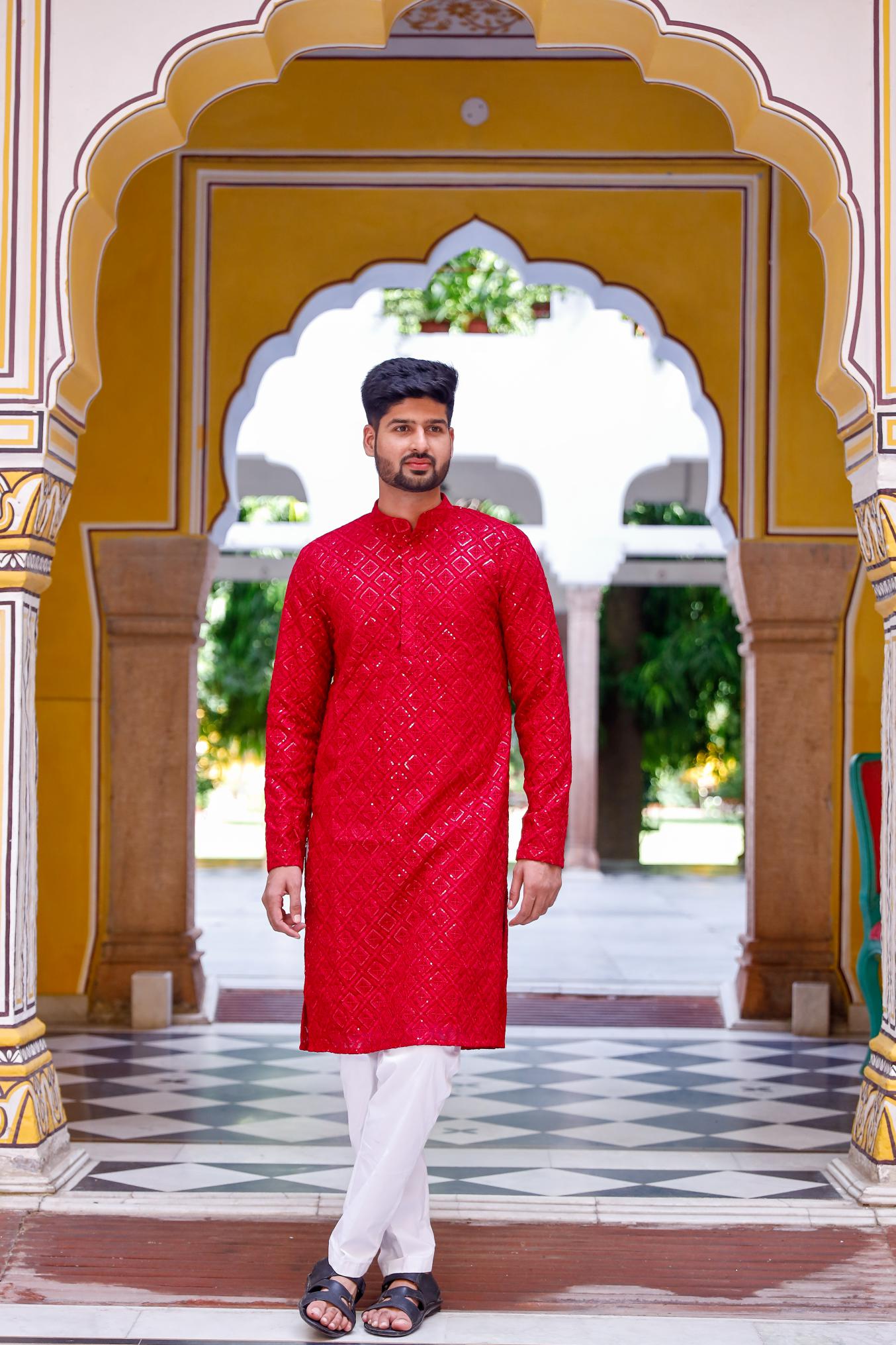 Cherry Pink Thread and Sequence Kurta set
