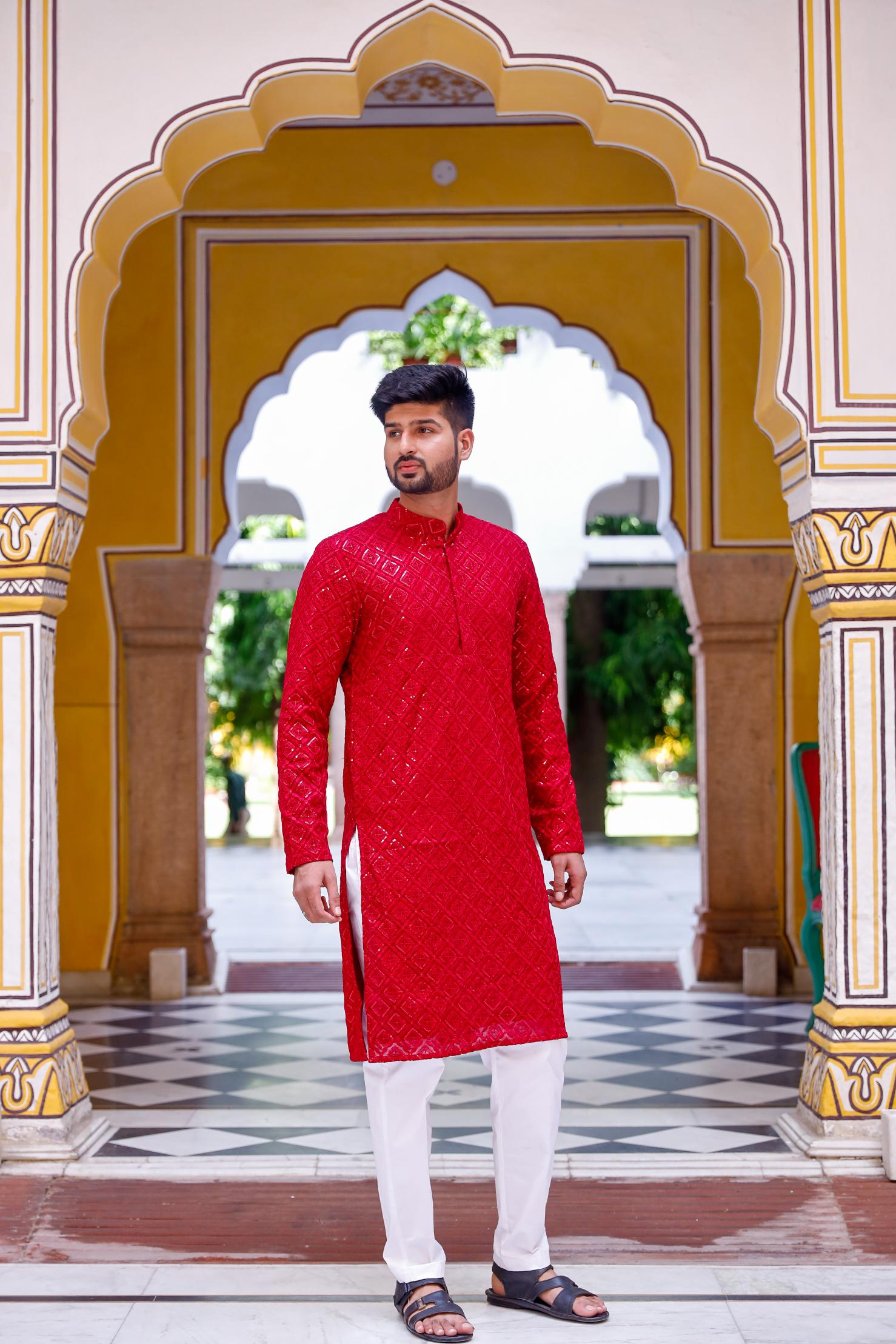 Cherry Pink Thread and Sequence Kurta set
