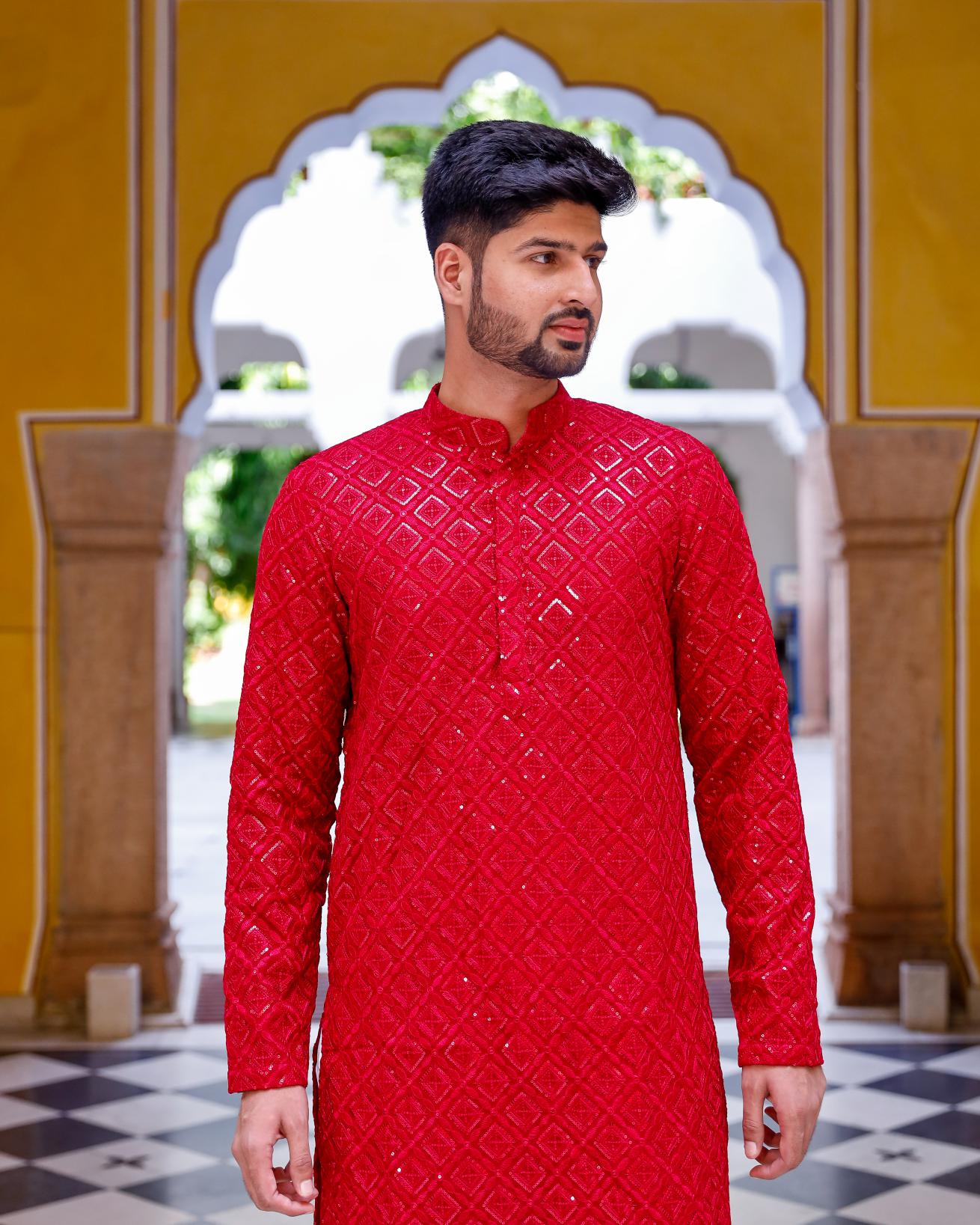Cherry Pink Thread and Sequence Kurta set