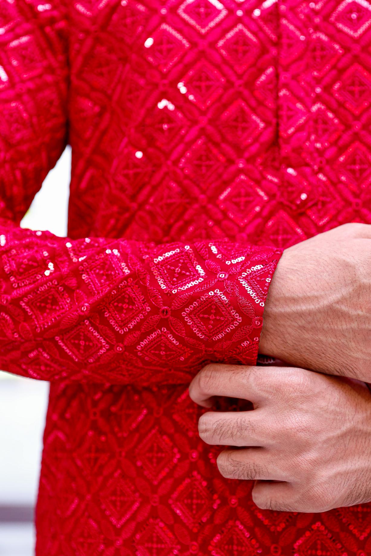 Cherry Pink Thread and Sequence Kurta set