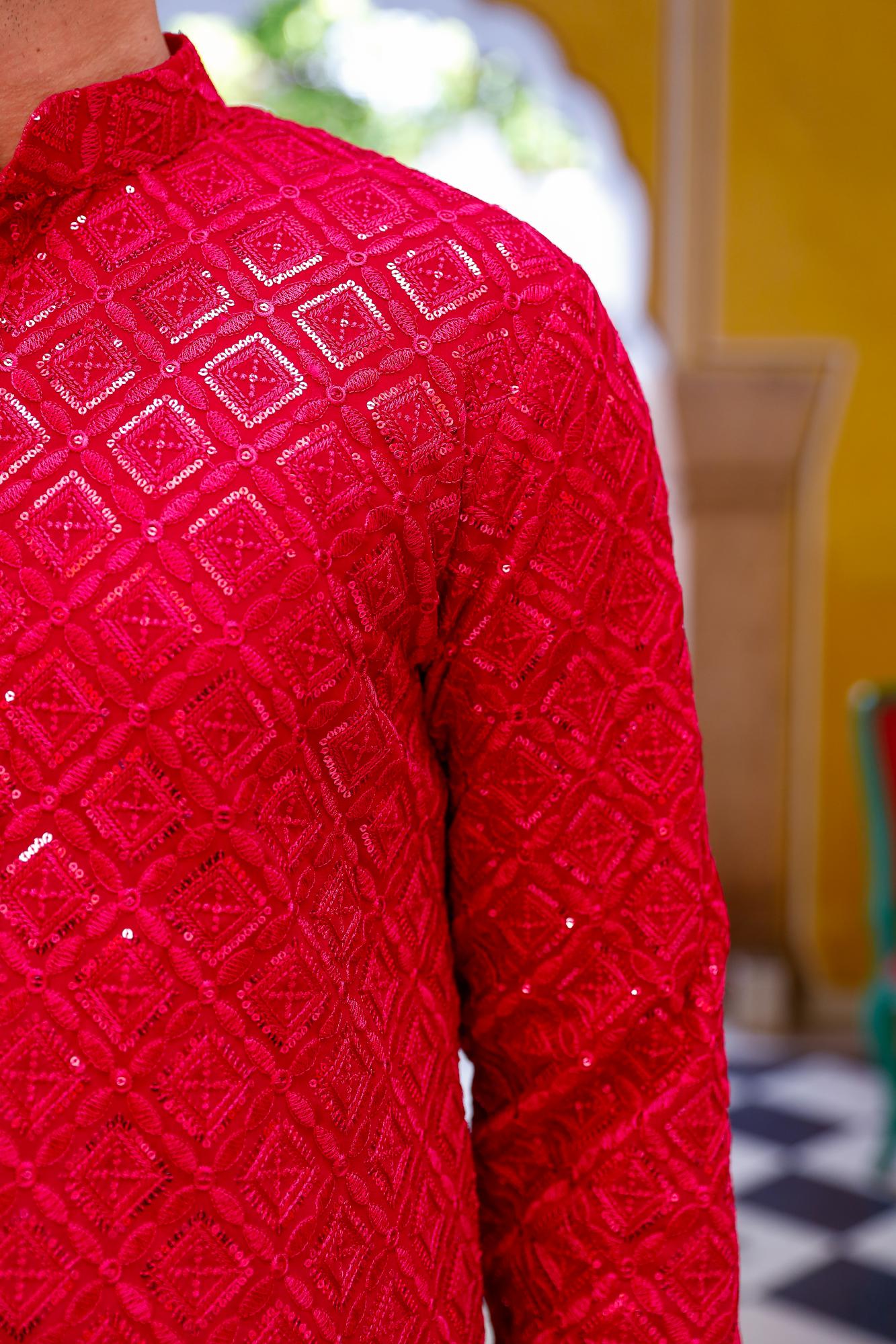 Cherry Pink Thread and Sequence Kurta set