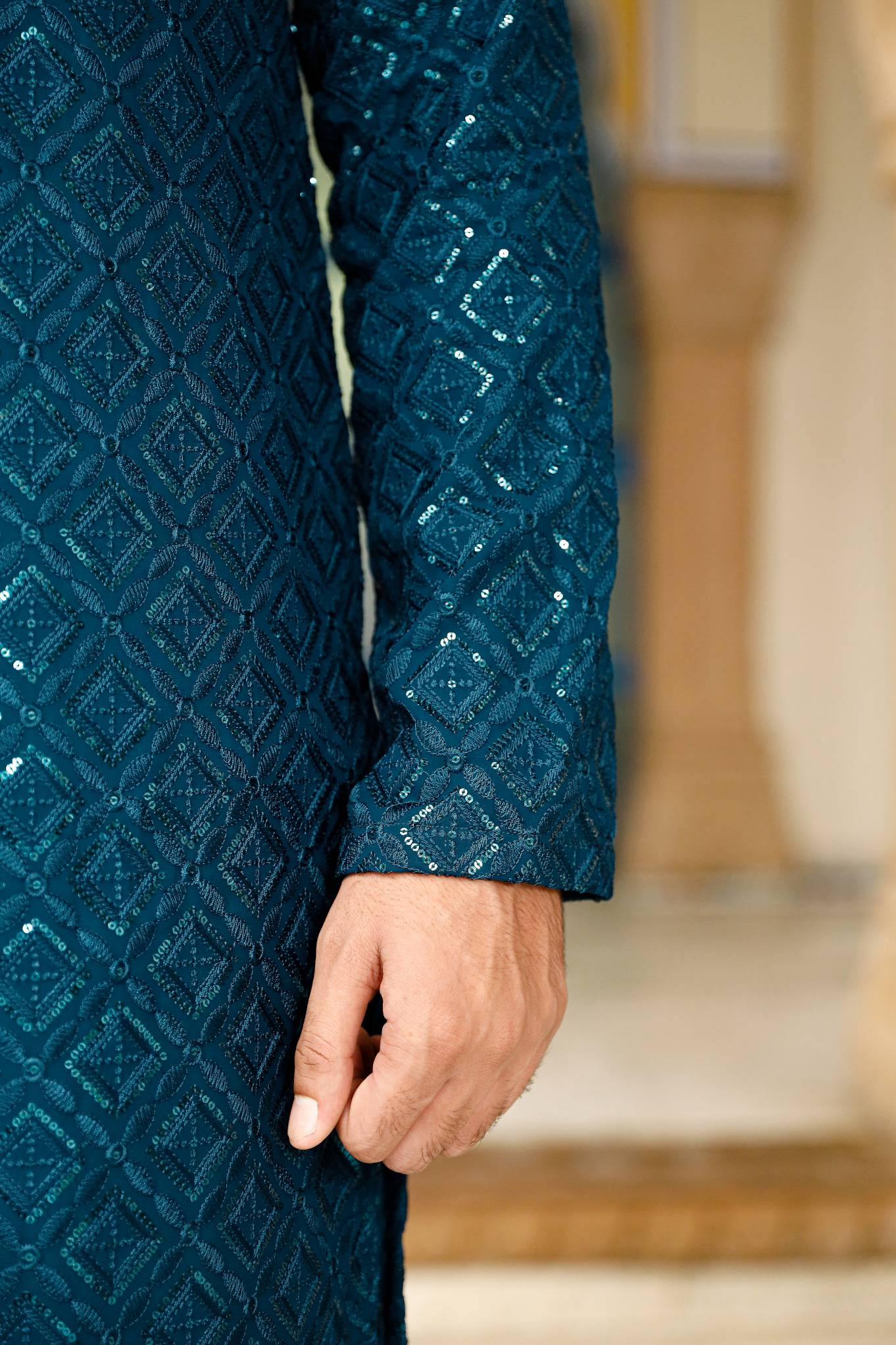 chex blue chicken work kurta set
