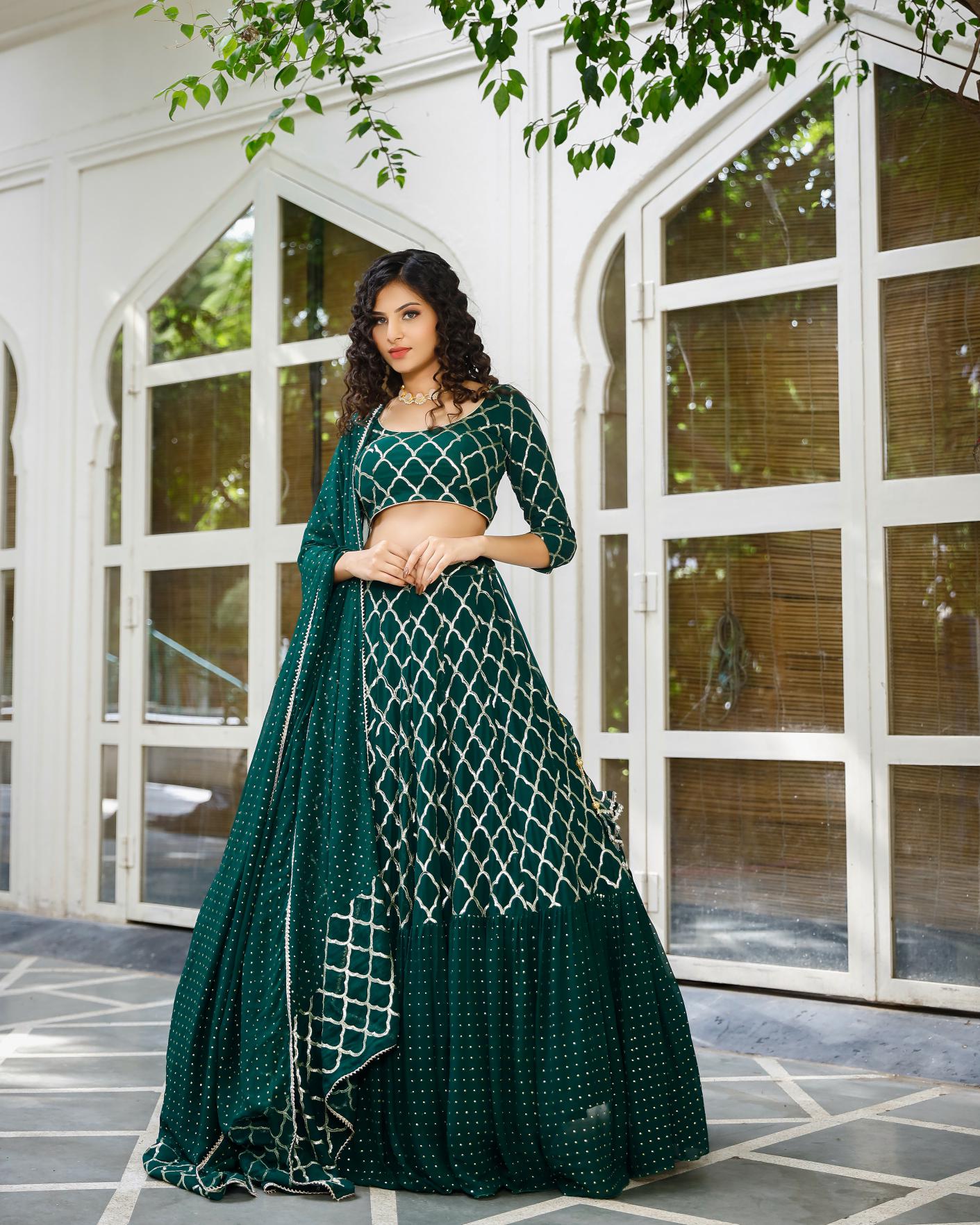 Designer Bottle Green Lehenga Set