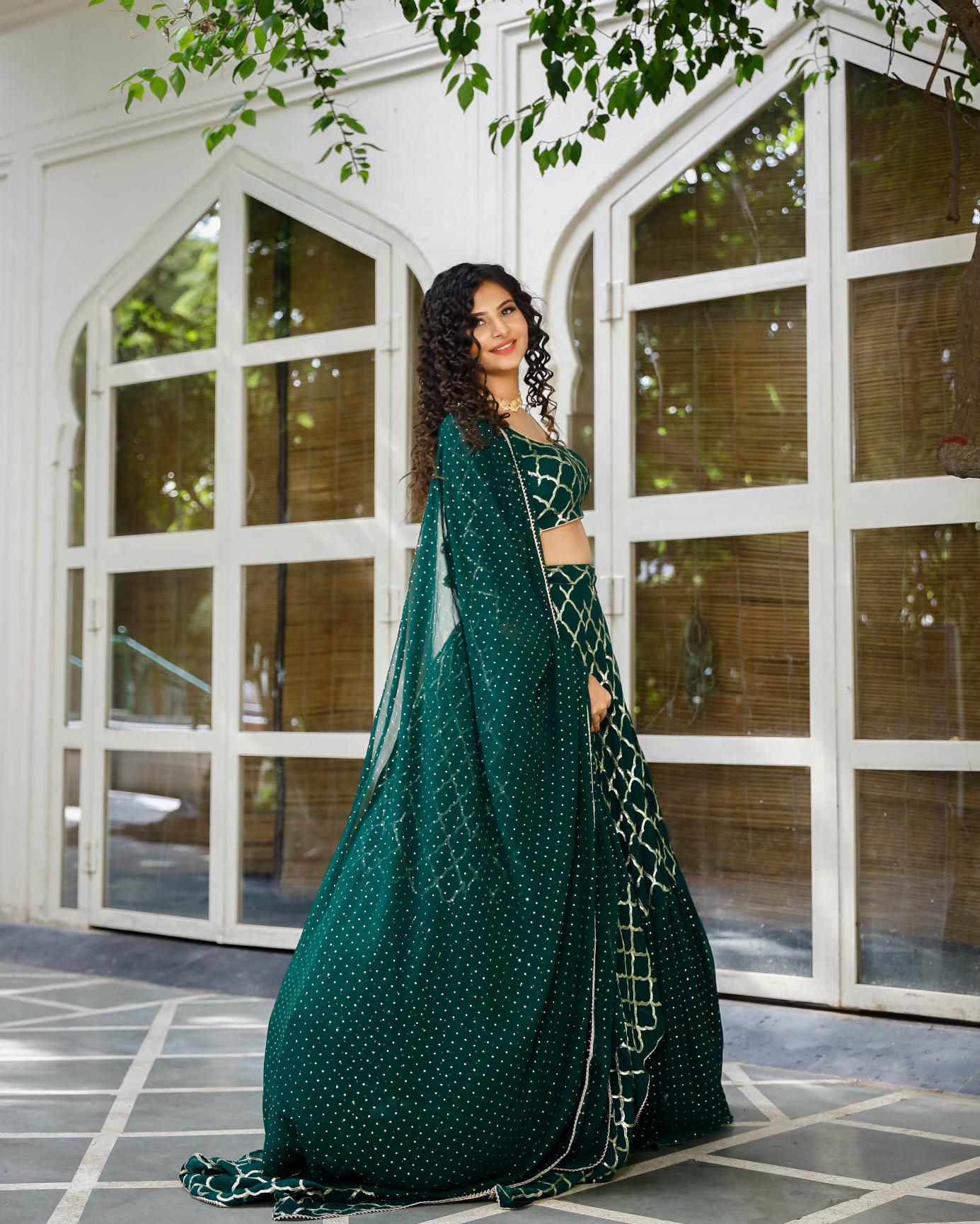 Designer Bottle Green Lehenga Set