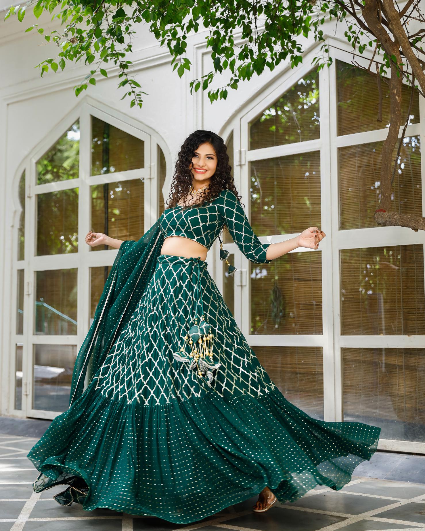 Designer Bottle Green Lehenga Set