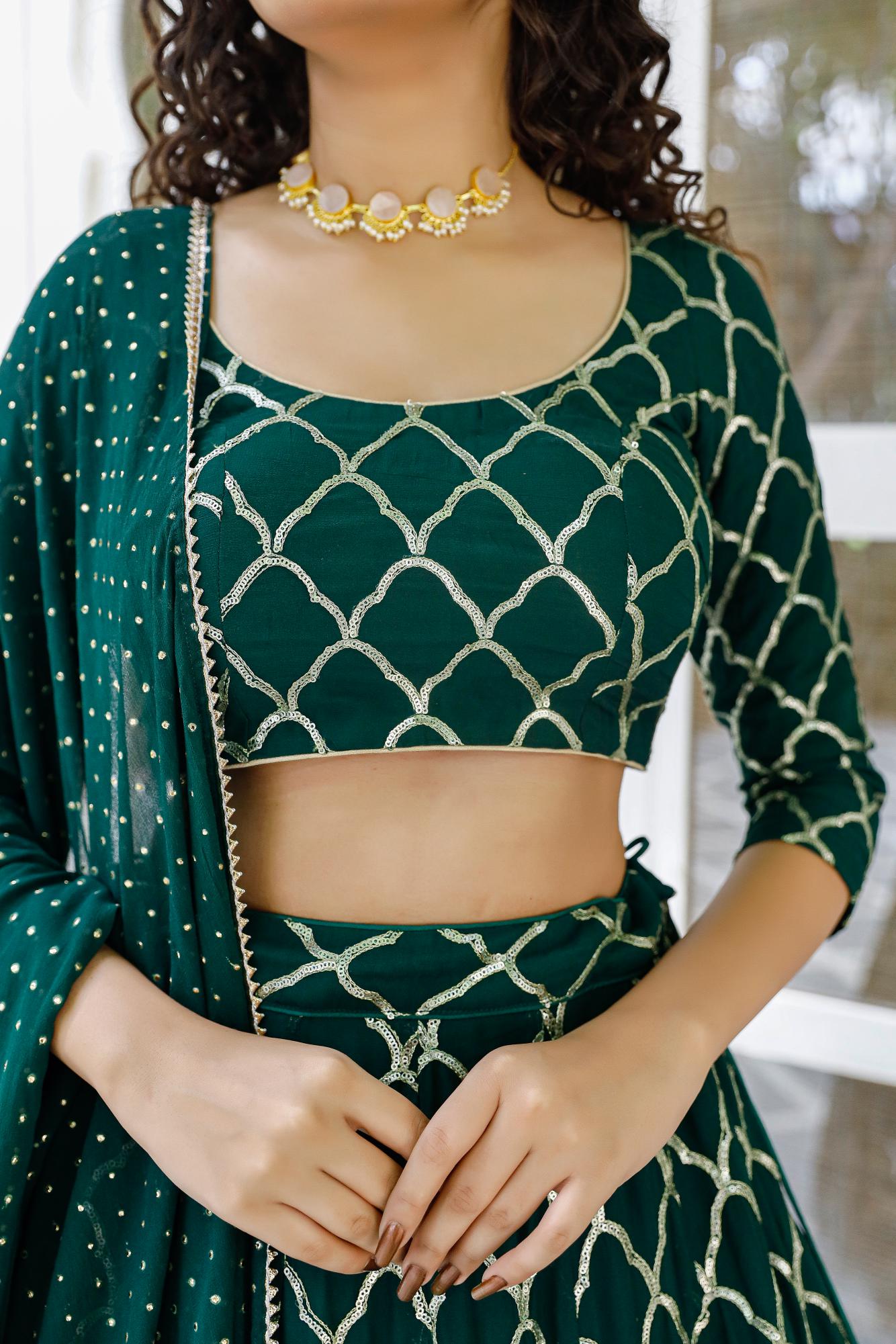Designer Bottle Green Lehenga Set