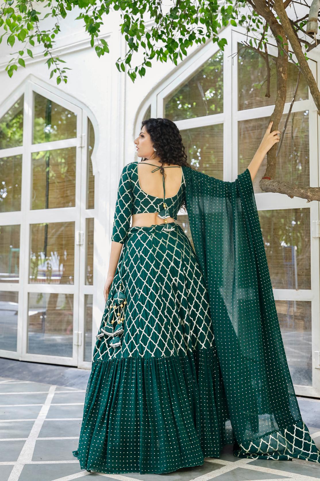 Designer Bottle Green Lehenga Set