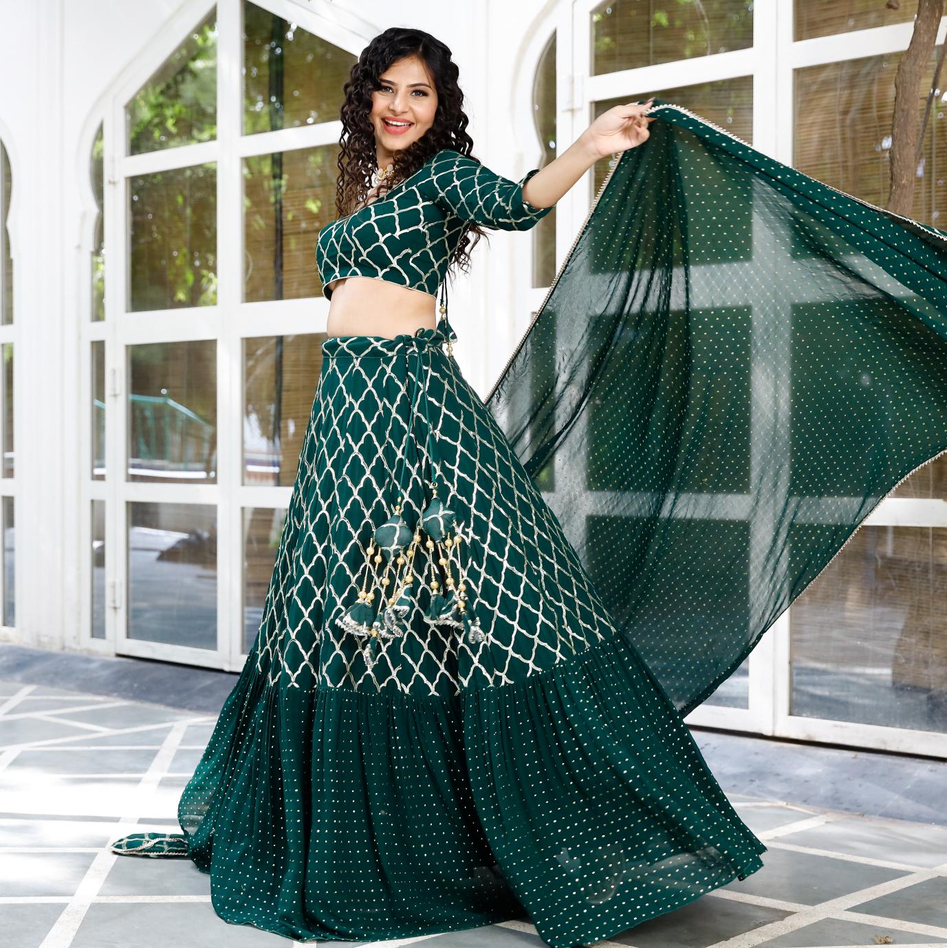 Designer Bottle Green Lehenga Set