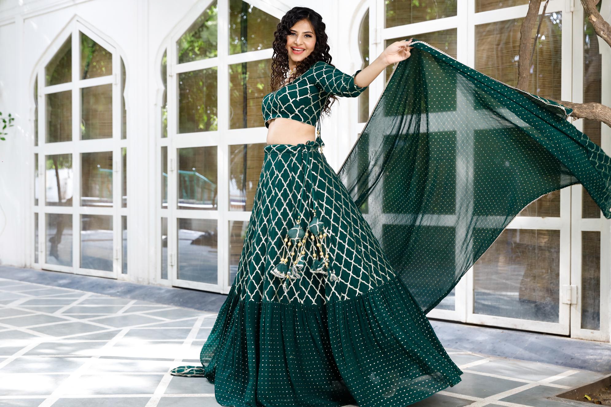 Designer Bottle Green Lehenga Set