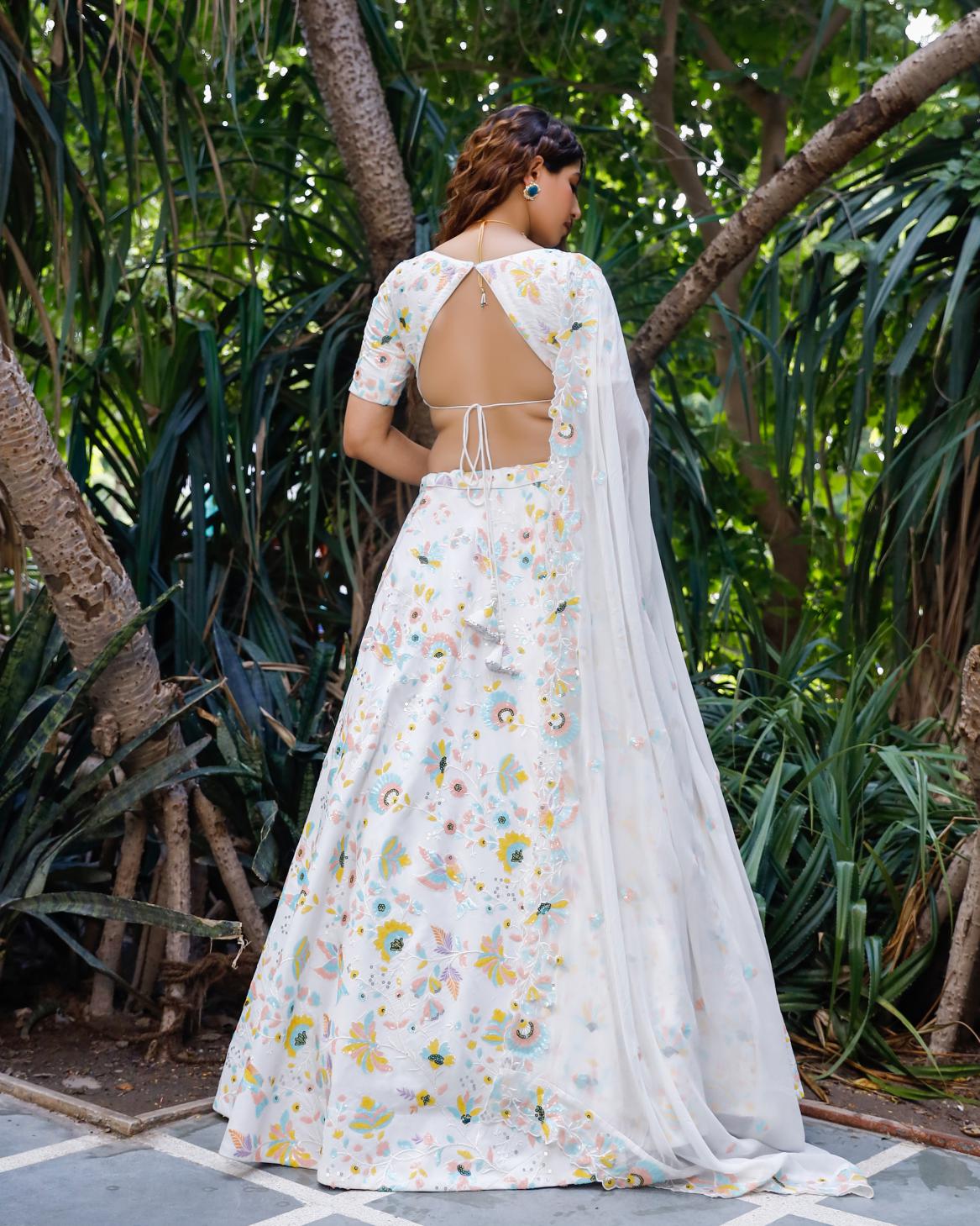 Nikhaar White Lehenga Set With Pastel Sequence Detailing