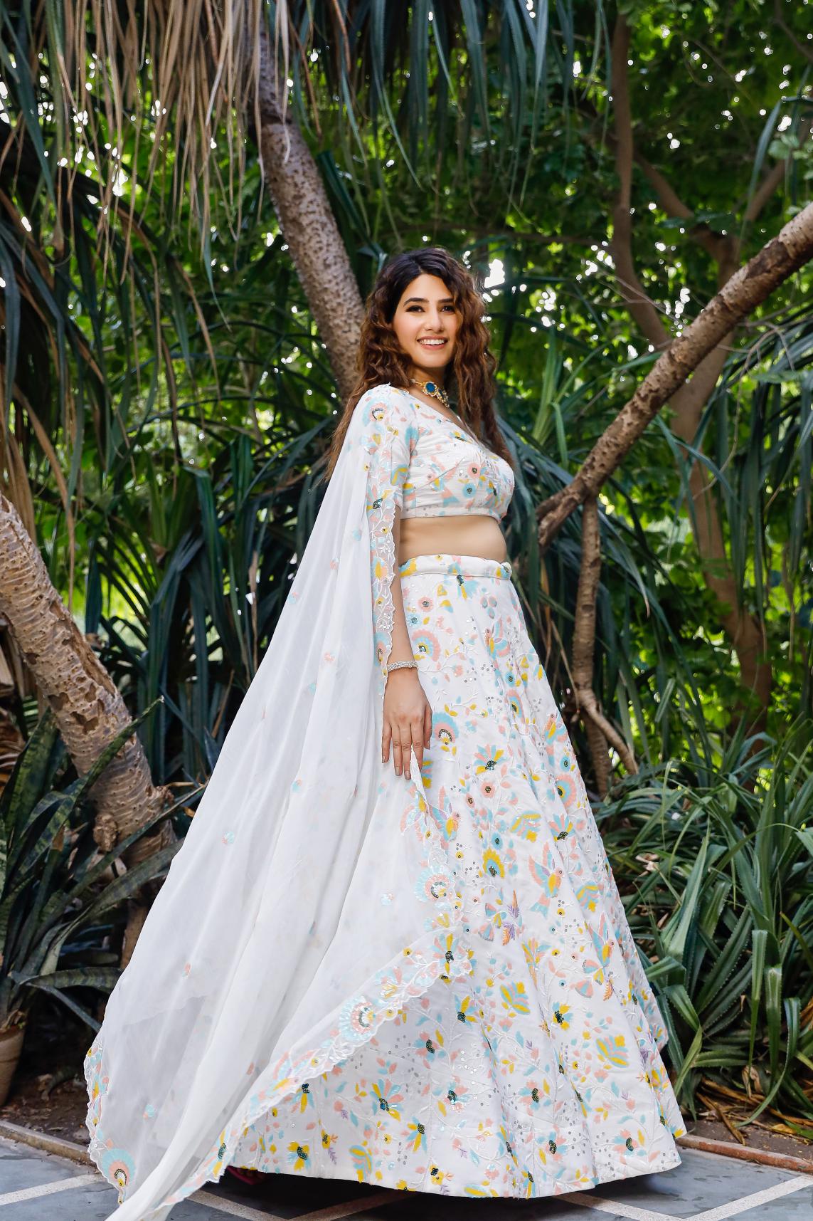 Nikhaar White Lehenga Set With Pastel Sequence Detailing