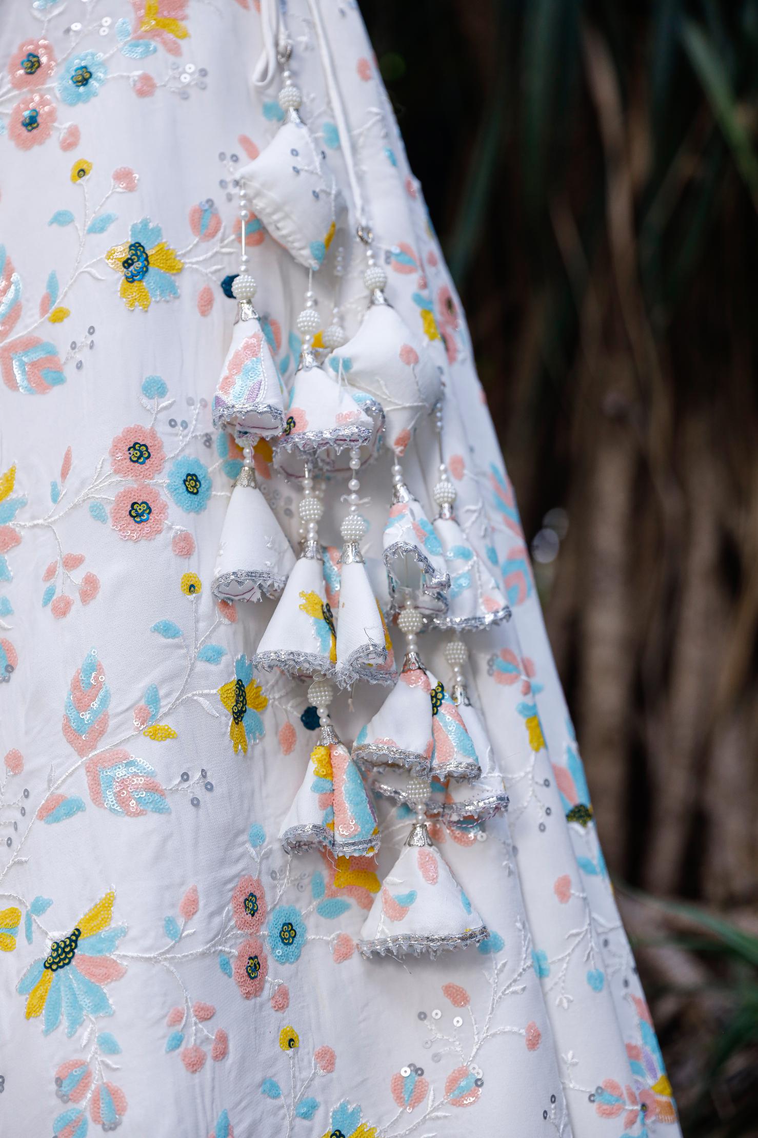 Nikhaar White Lehenga Set With Pastel Sequence Detailing