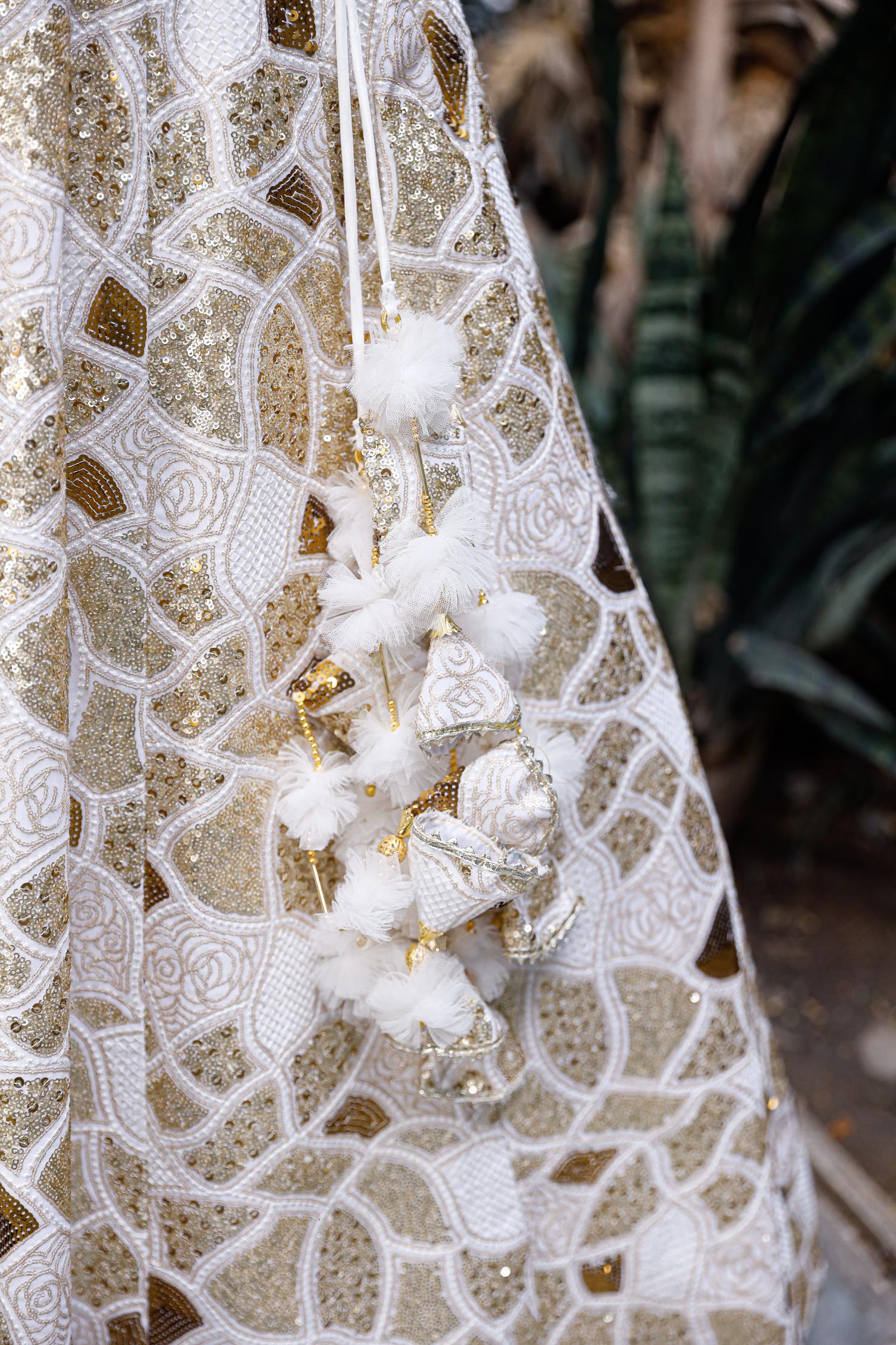 White Multi Sequence Embellished Lehenga Set