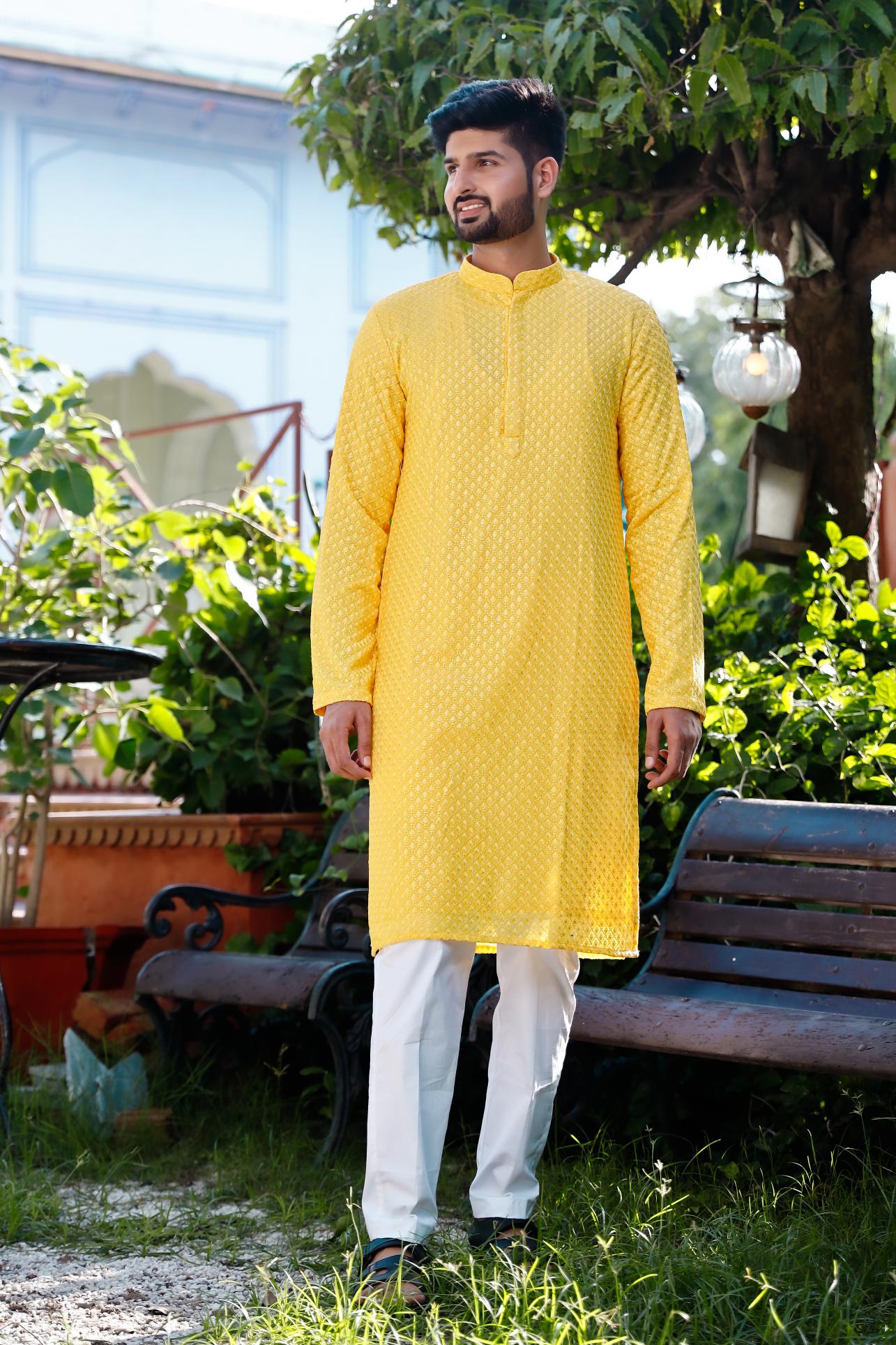 Riva Georgette Chikenkari Men's Kurta set