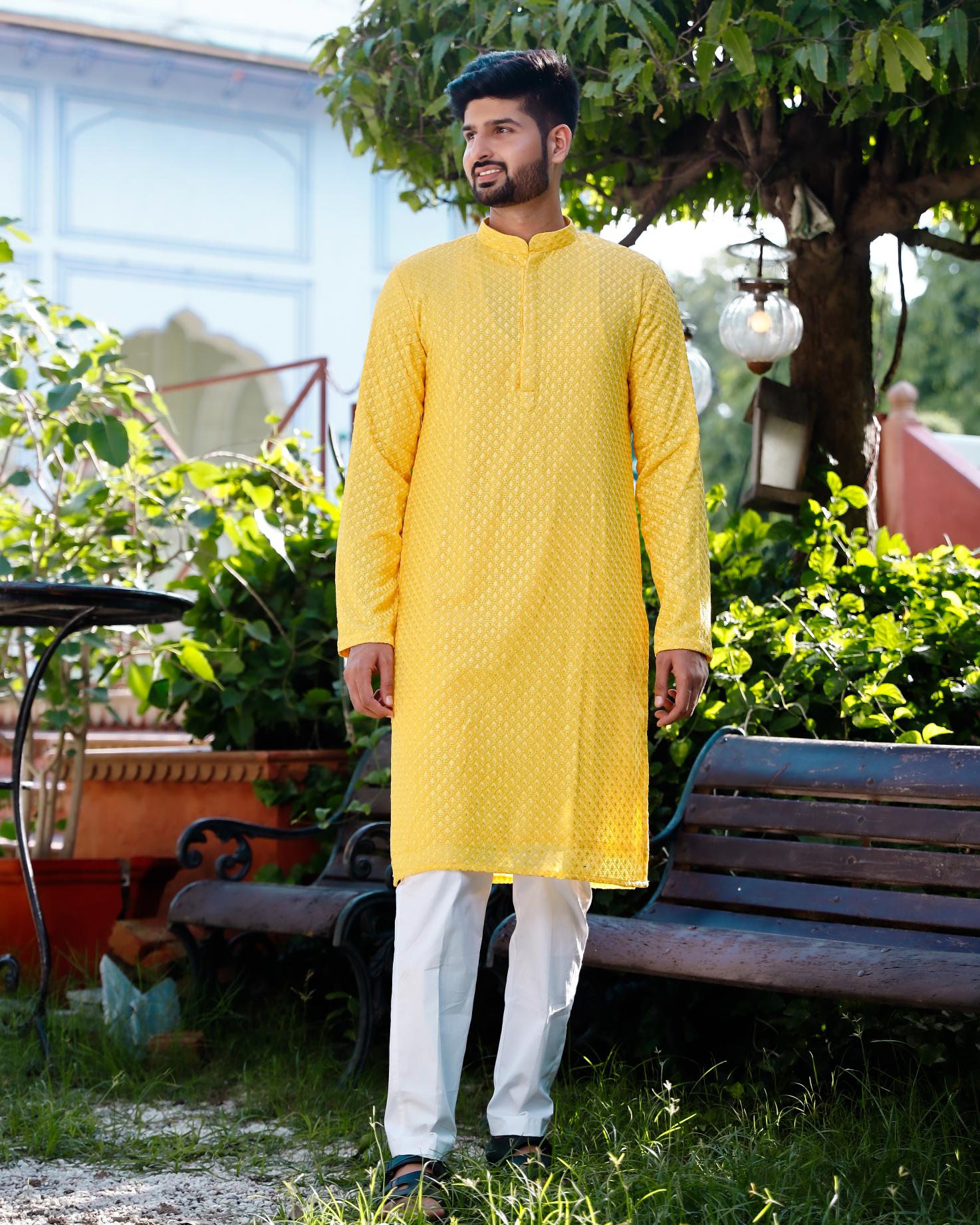 Riva Georgette Chikenkari Men's Kurta set