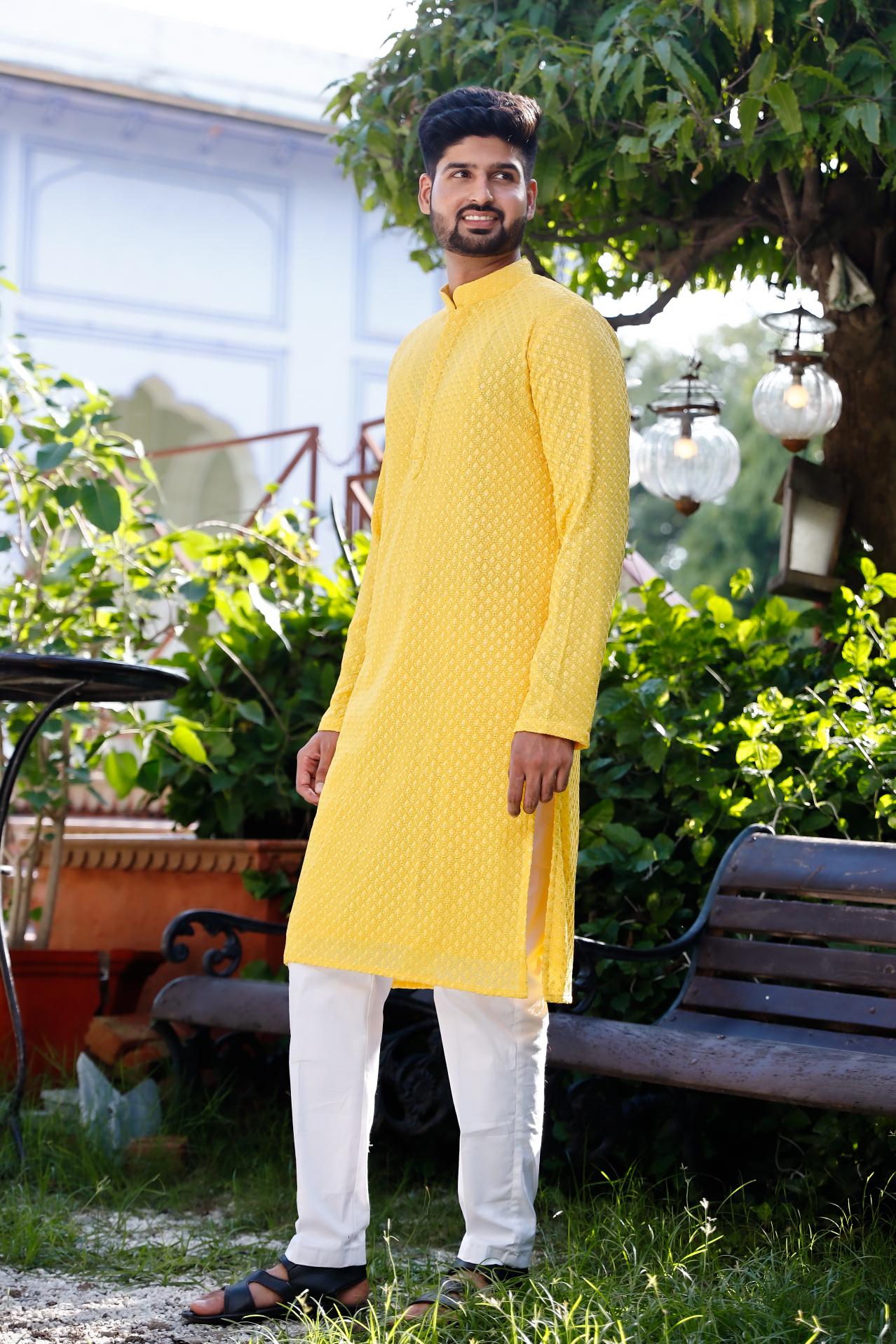 Riva Georgette Chikenkari Men's Kurta set