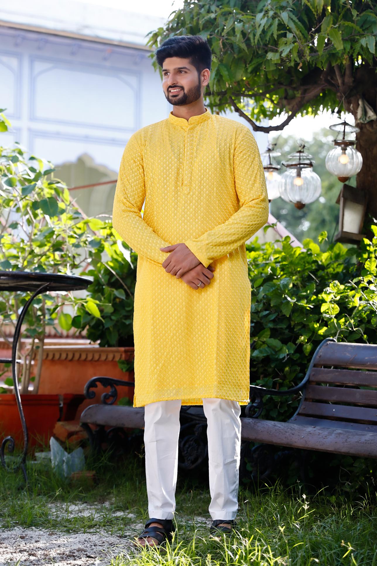 Riva Georgette Chikenkari Men's Kurta set