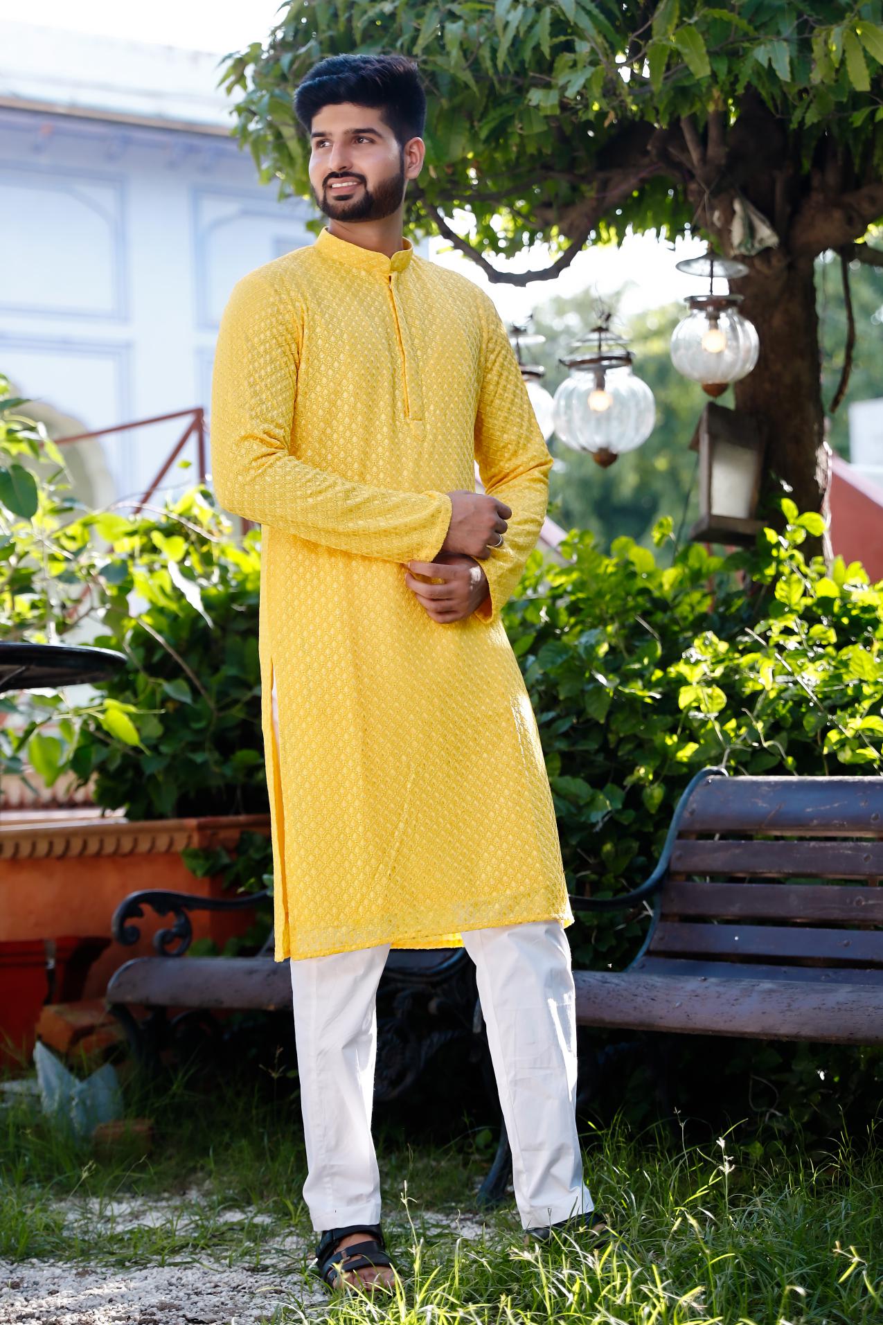 Riva Georgette Chikenkari Men's Kurta set