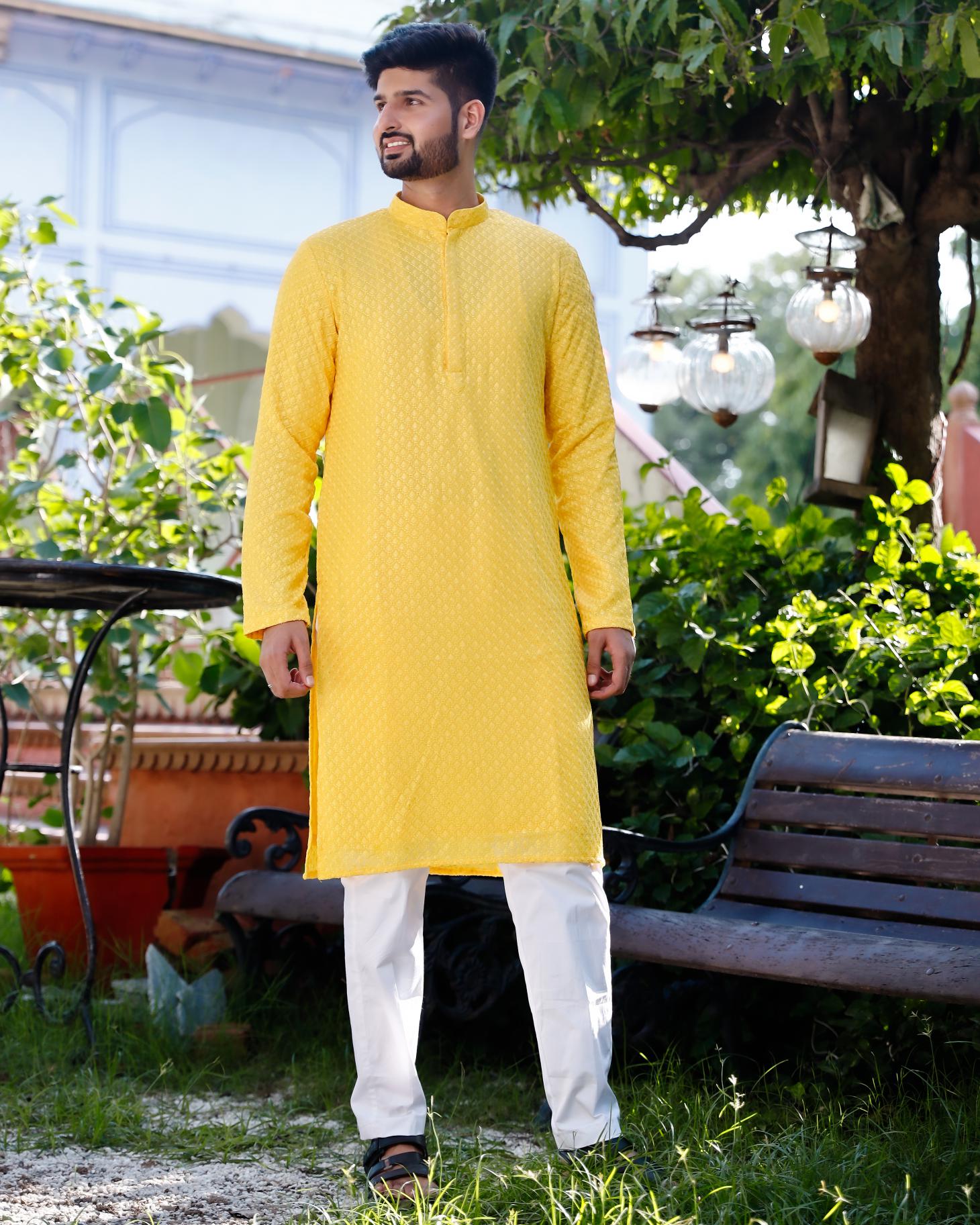 Riva Georgette Chikenkari Men's Kurta set