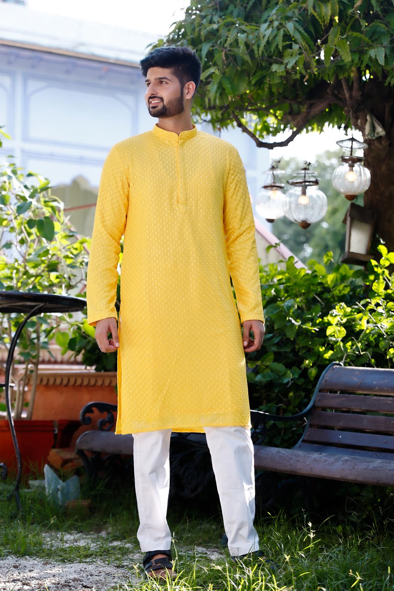 Riva Georgette Chikenkari Men's Kurta set