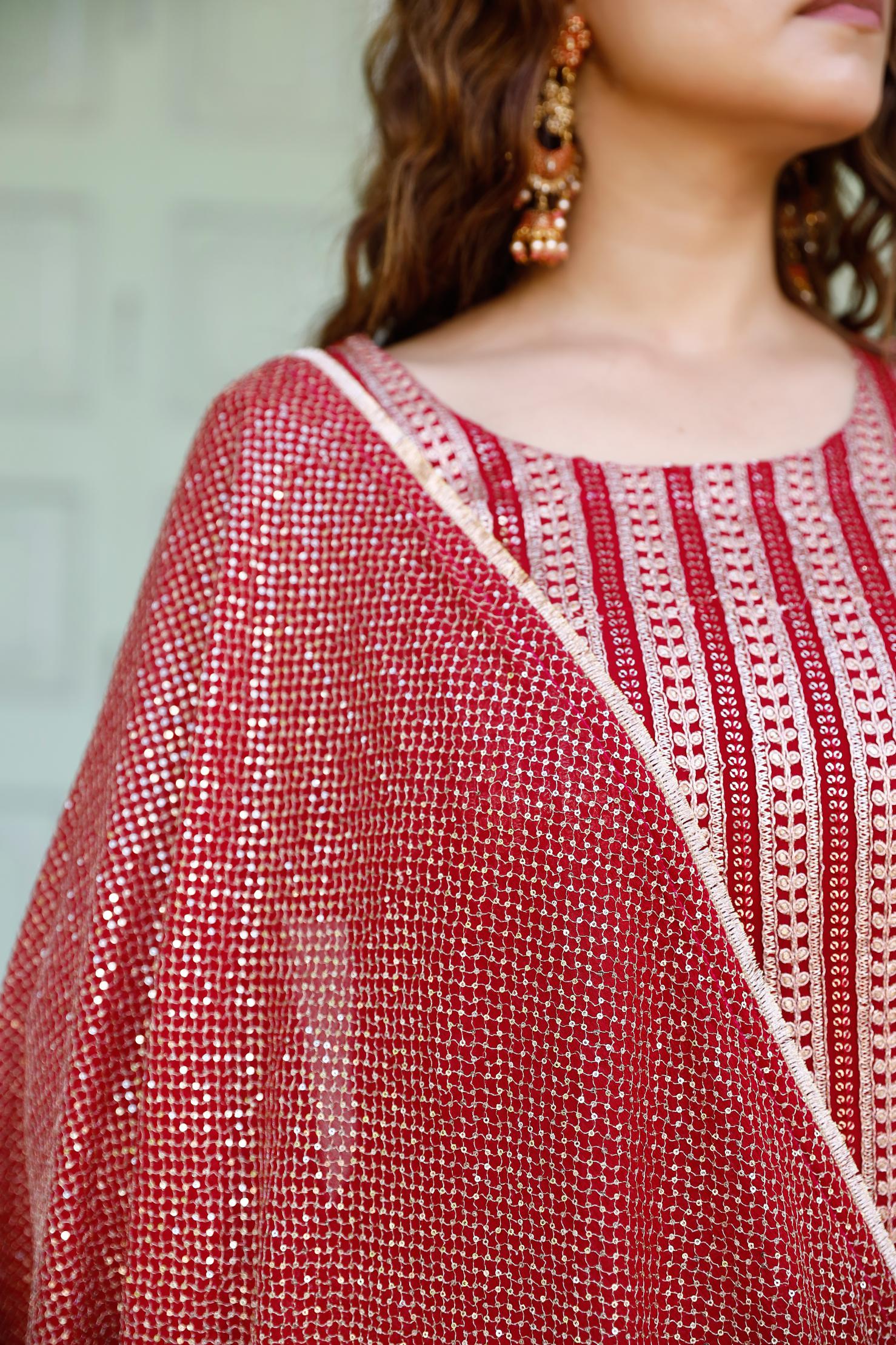 Red Georgette Zari Suit Set