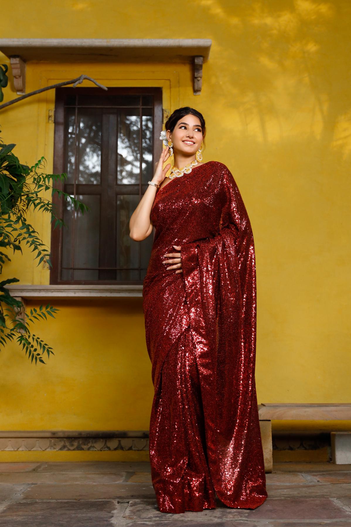 Shiina Red Sequence Saree