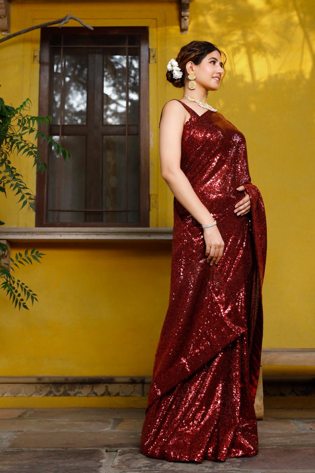 Shiina Red Sequence Saree