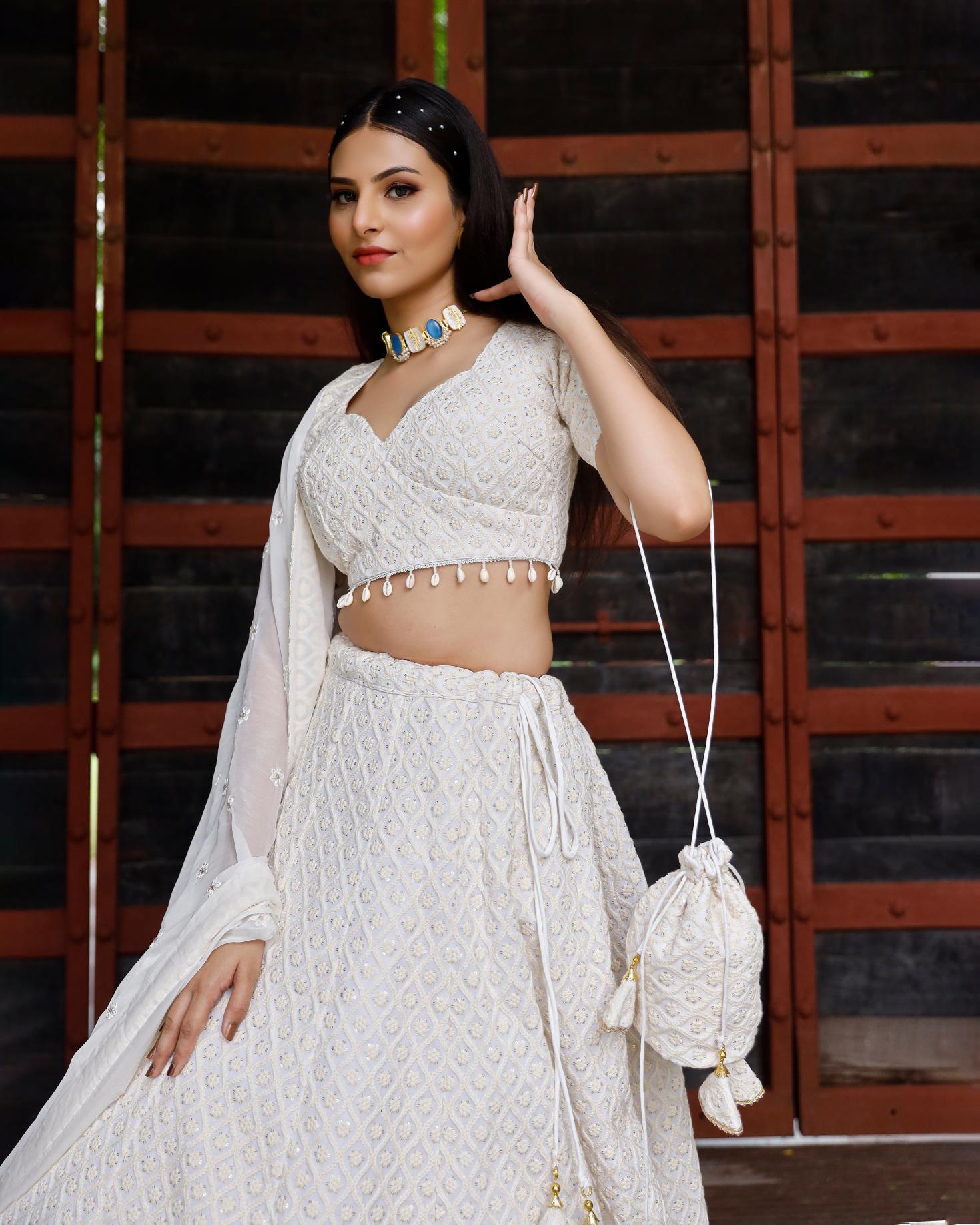 Anaya white Embroidered Lehenga Set