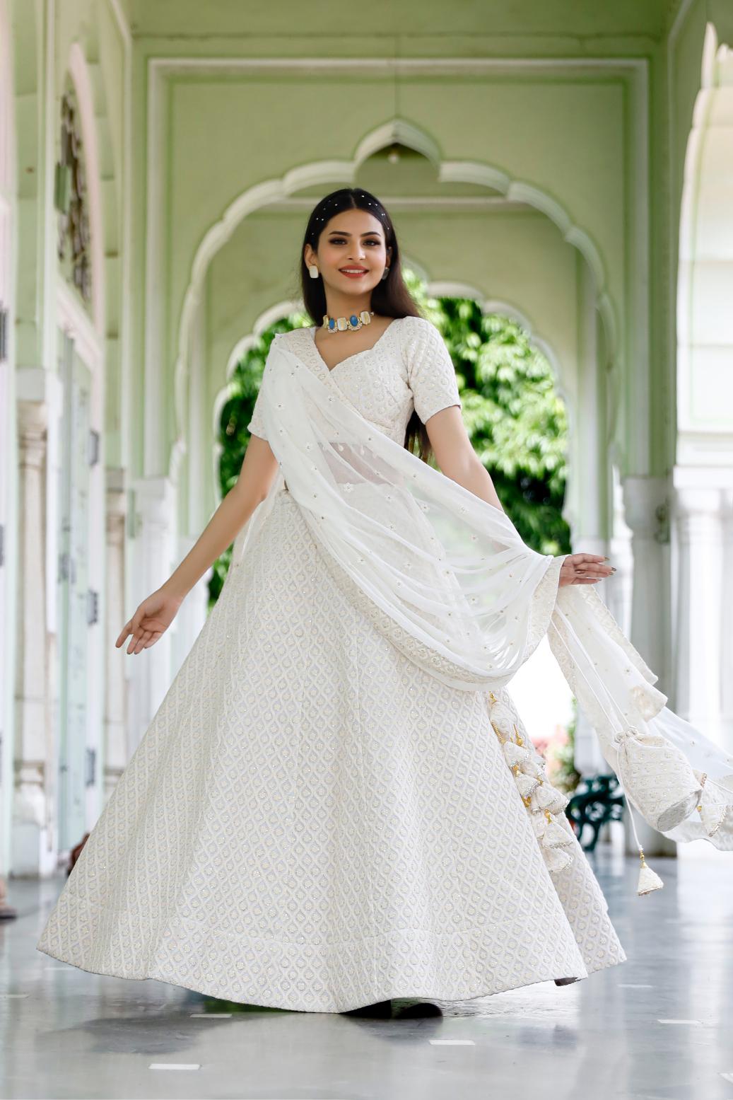 Anaya white Embroidered Lehenga Set
